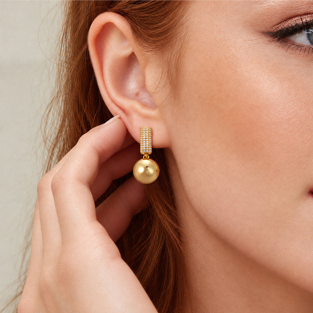Zircon Bar & Faux Pearl Drop Earrings