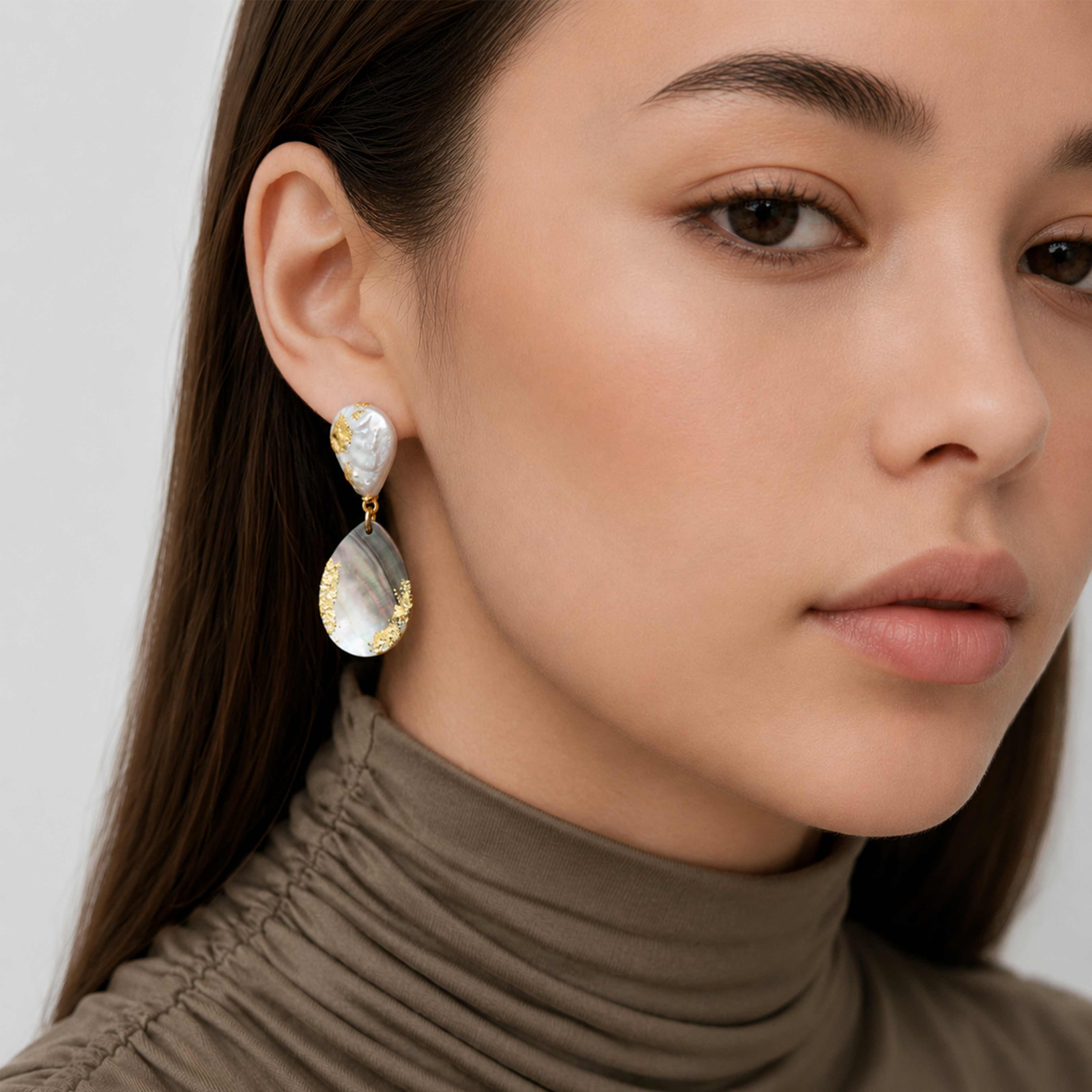 Turquoise Pearl S925 Curved Hoop Earrings