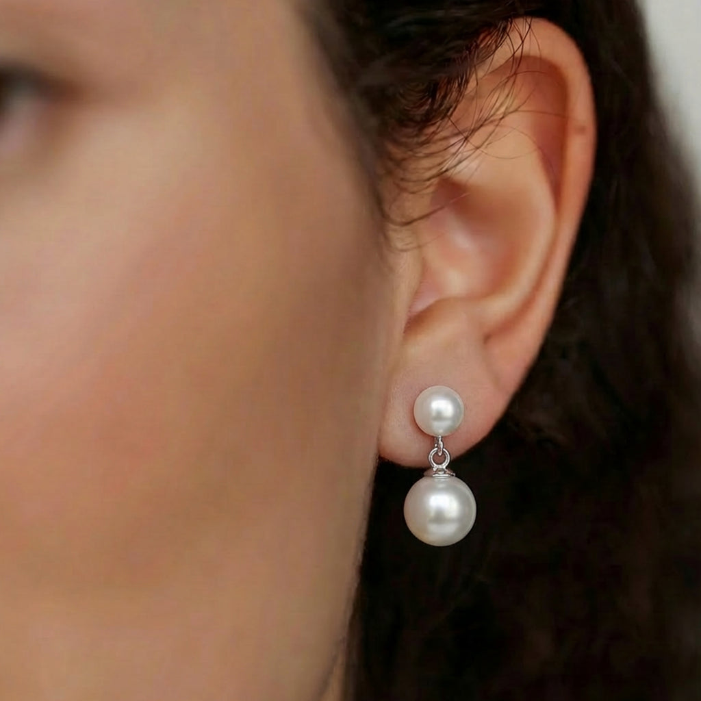 Double Pearl Drop Stud Earrings
