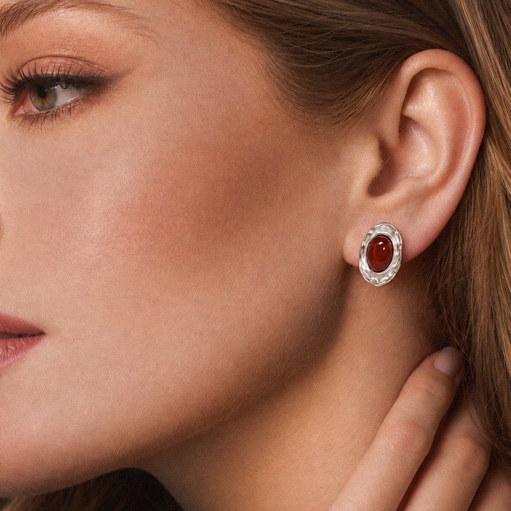 Tiger Eye Oval Stud Earrings