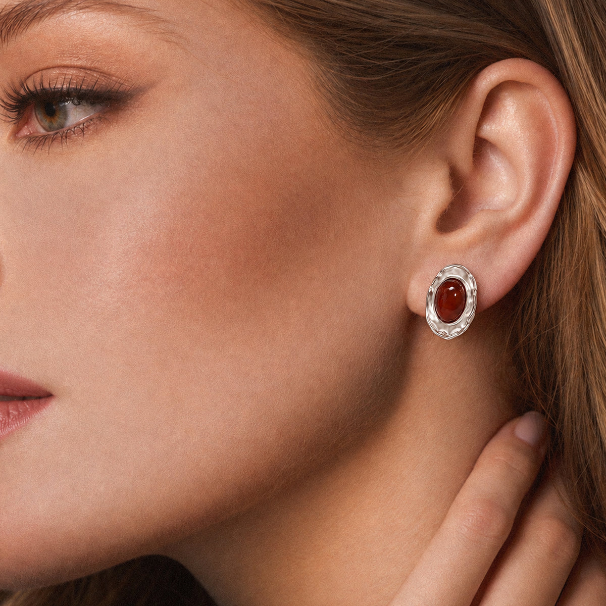 Tiger Eye Oval Stud Earrings