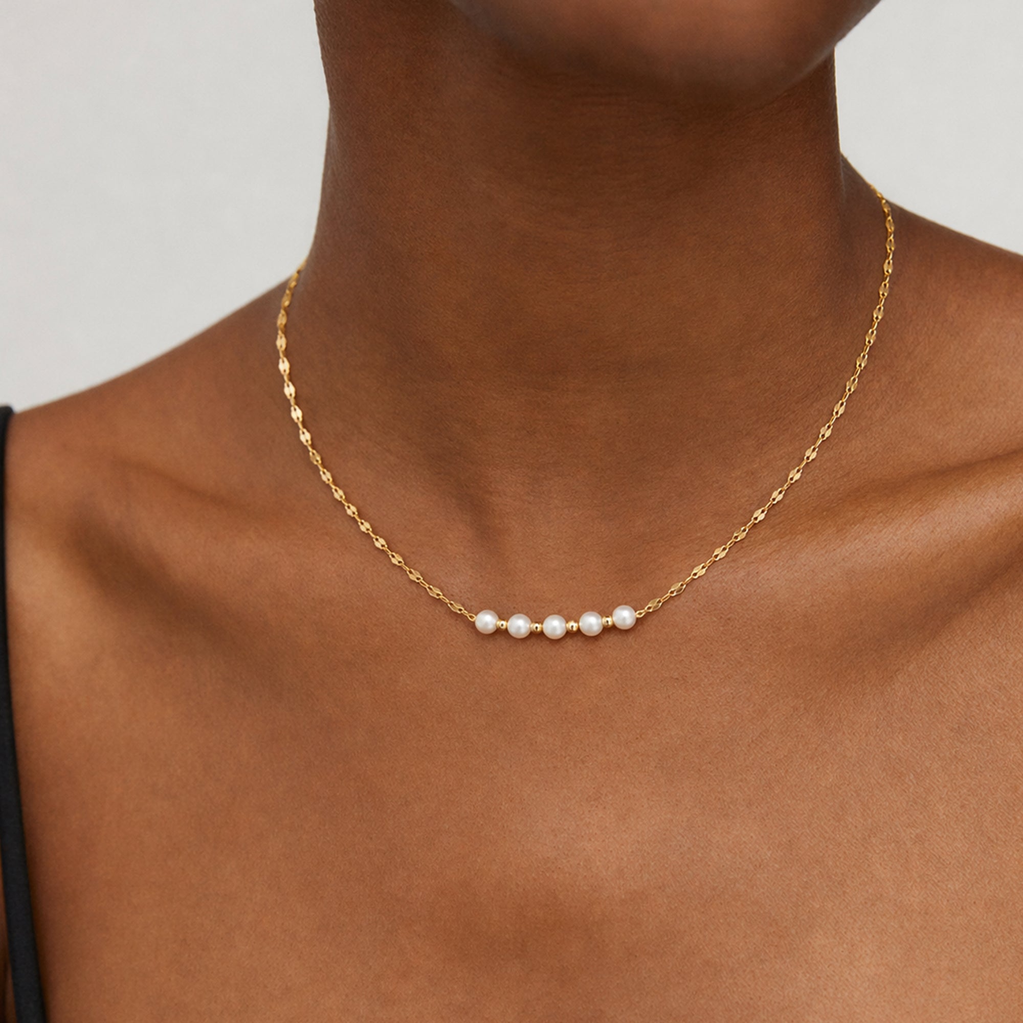Five-Pearl S999 Silver Station Necklace