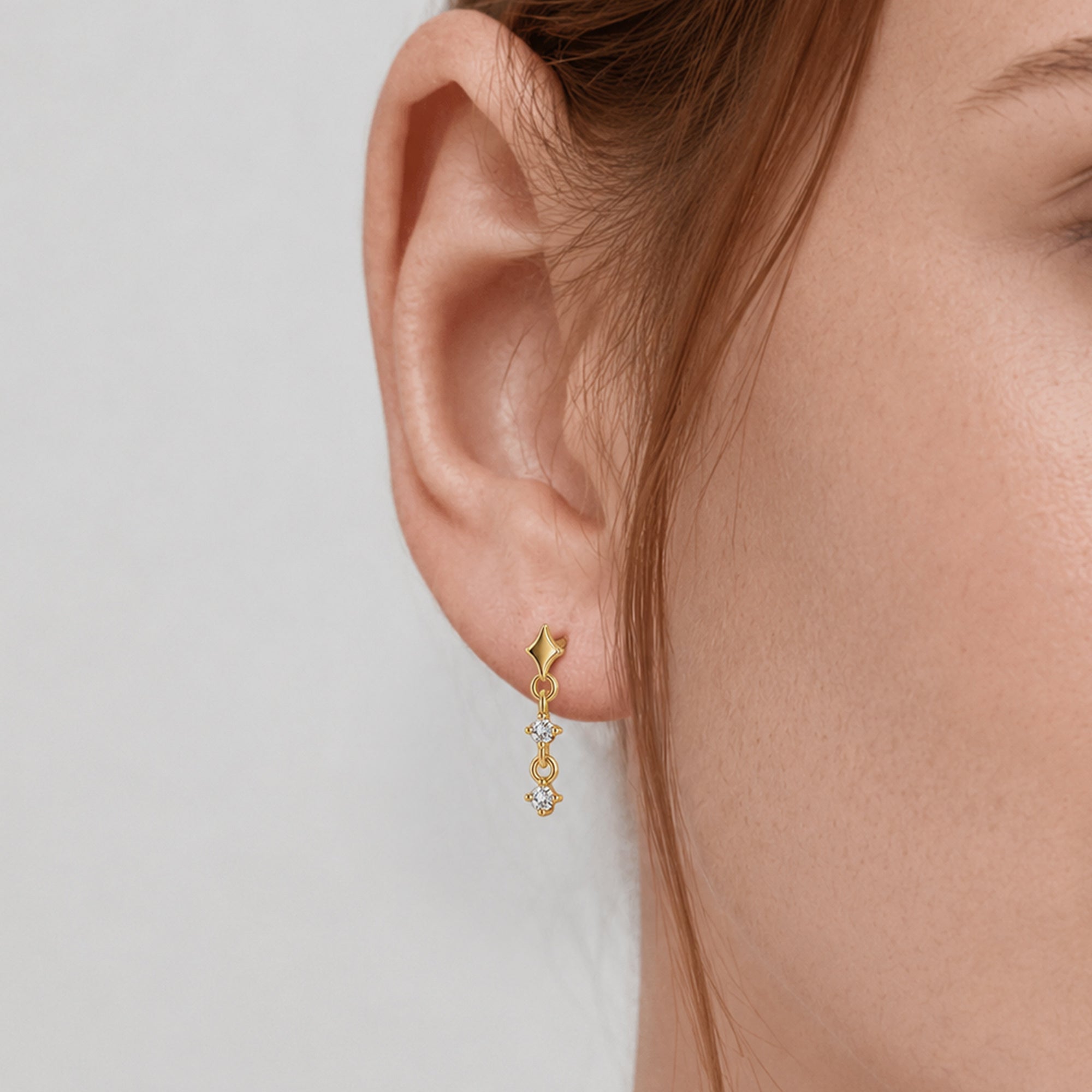 Star Link Zircon Drop Stud Earrings