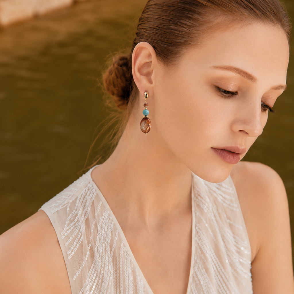 S925 Shell and Turquoise Bead Drop Earrings