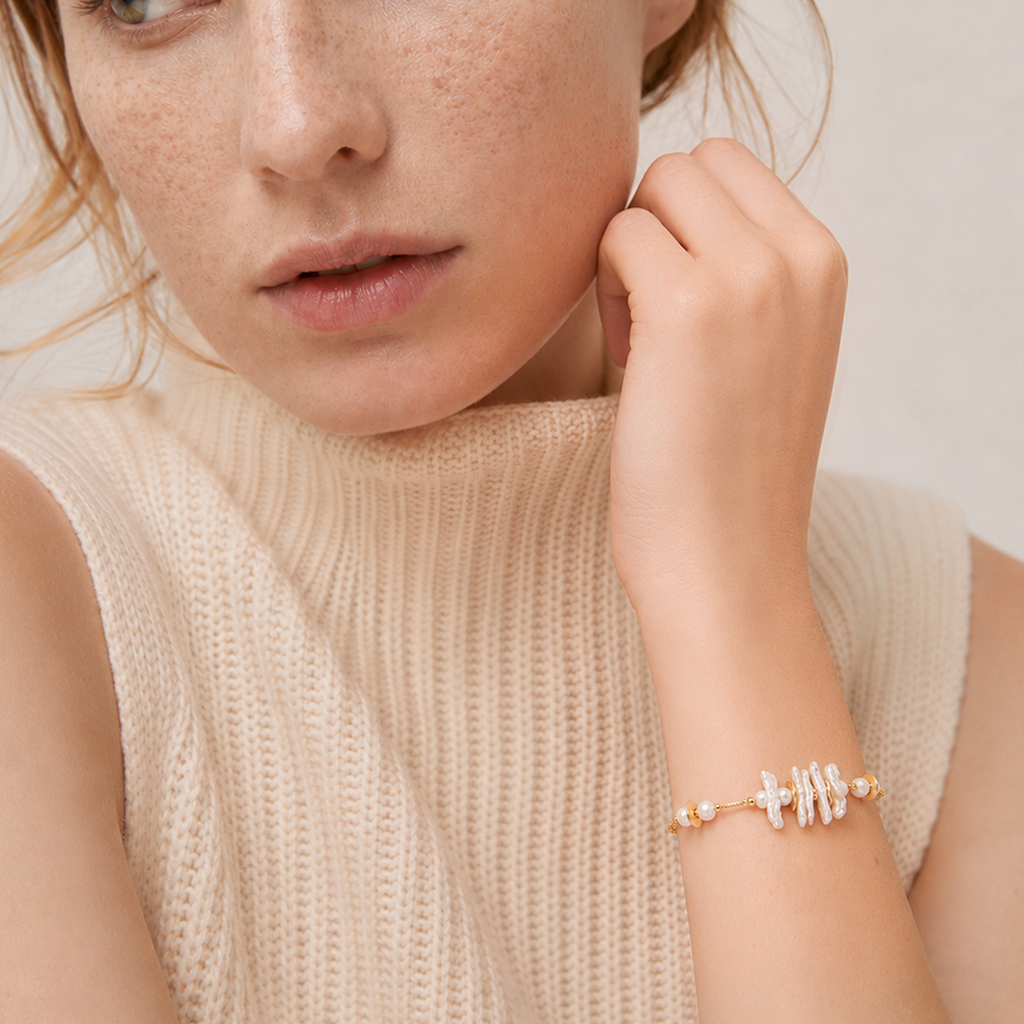 Baroque Pearl and Sculptural Disc Bracelet