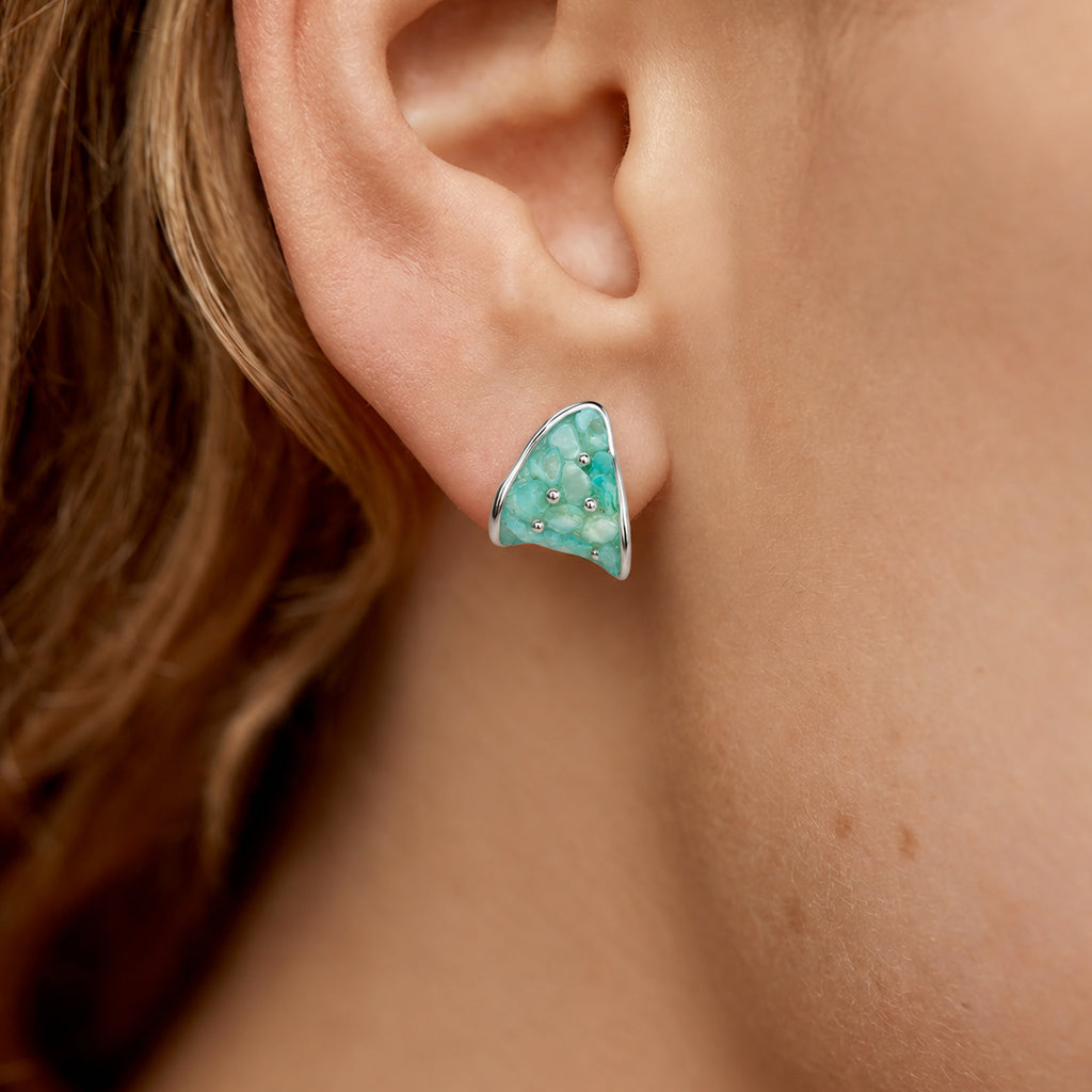 Green Shell Inlay Sculptural Stud Earrings