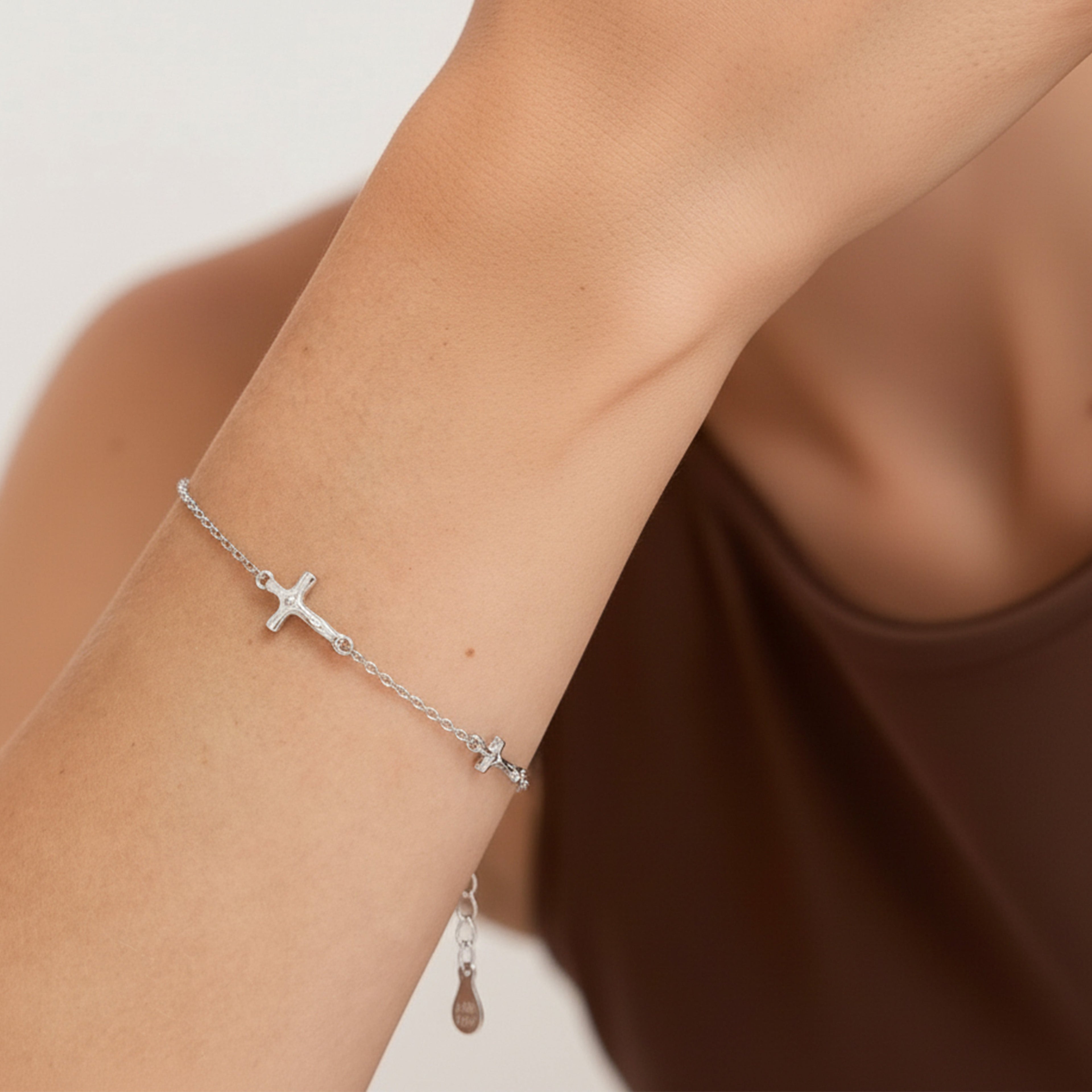Double Cross S999 Silver Chain Bracelet