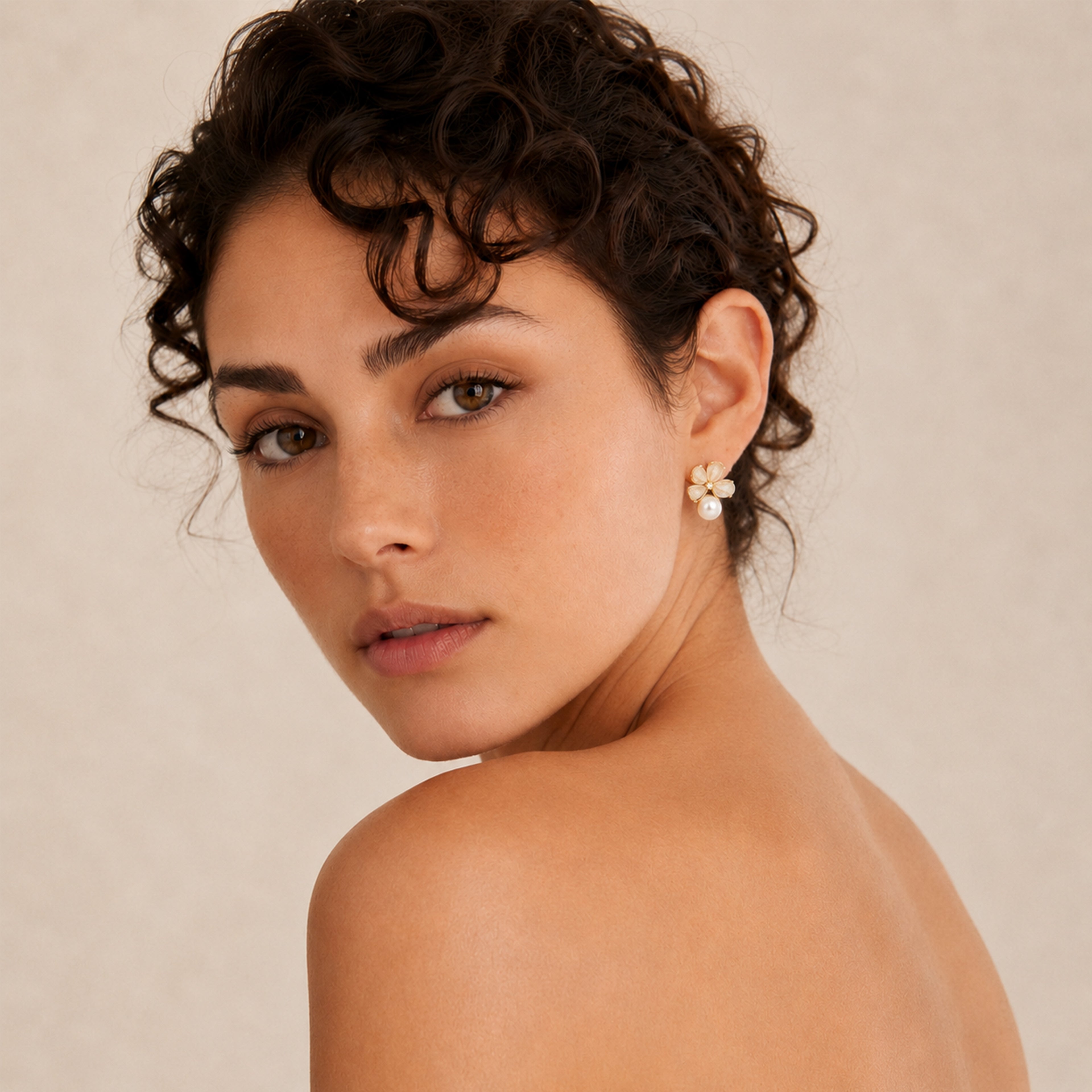 Gold-Plated Pearl Flower Stud Earrings
