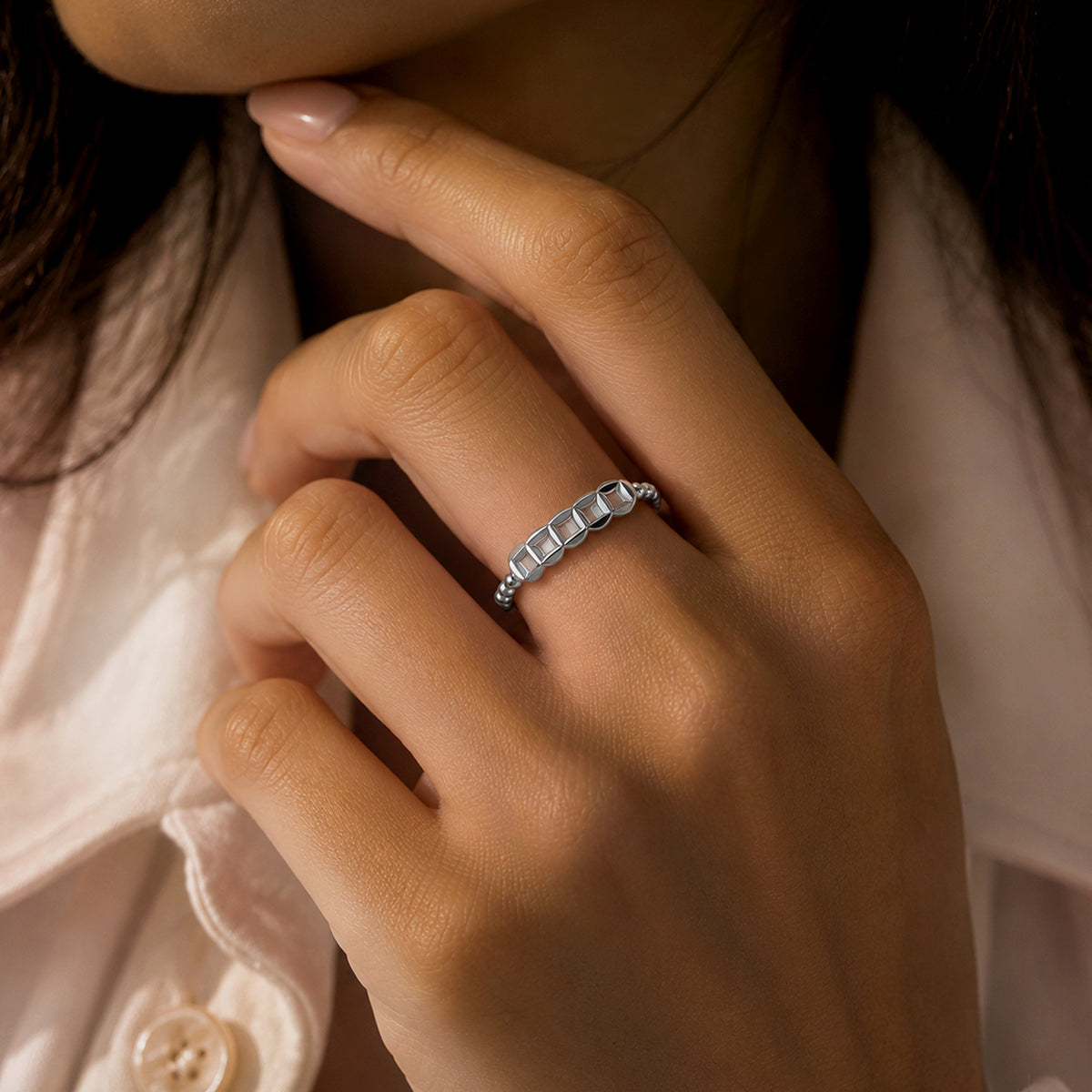 S925 Silver Geometric Open Band Ring