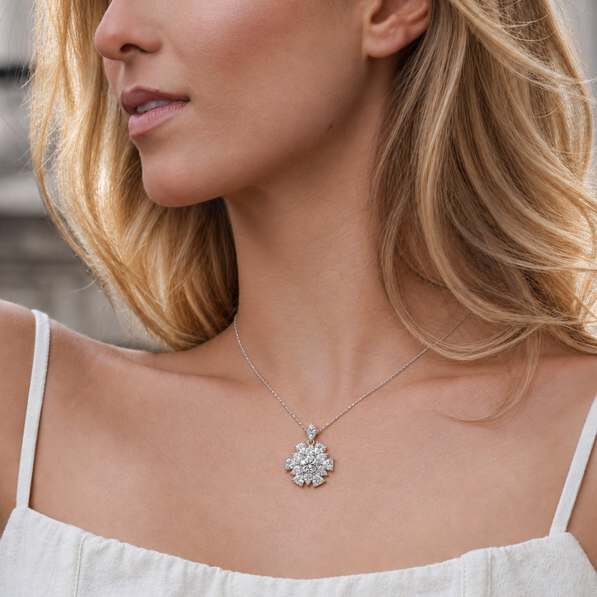 Floral Cluster 5A Cubic Zirconia Necklace