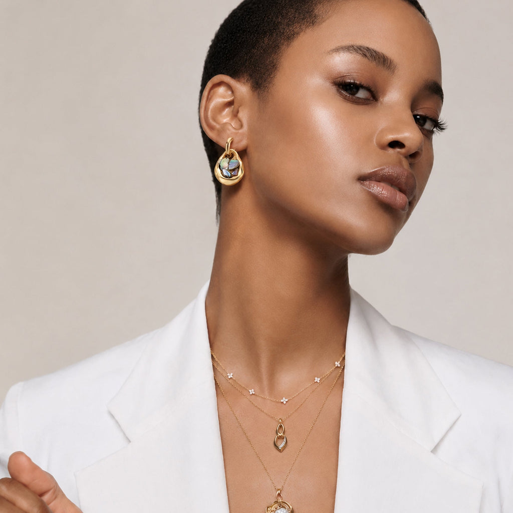 S925 Silver Abalone Shell Drop Hoop Earrings