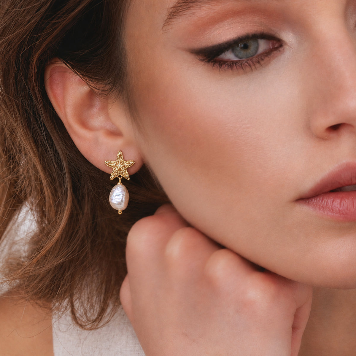 S925 Starfish Baroque Pearl Drop Earrings