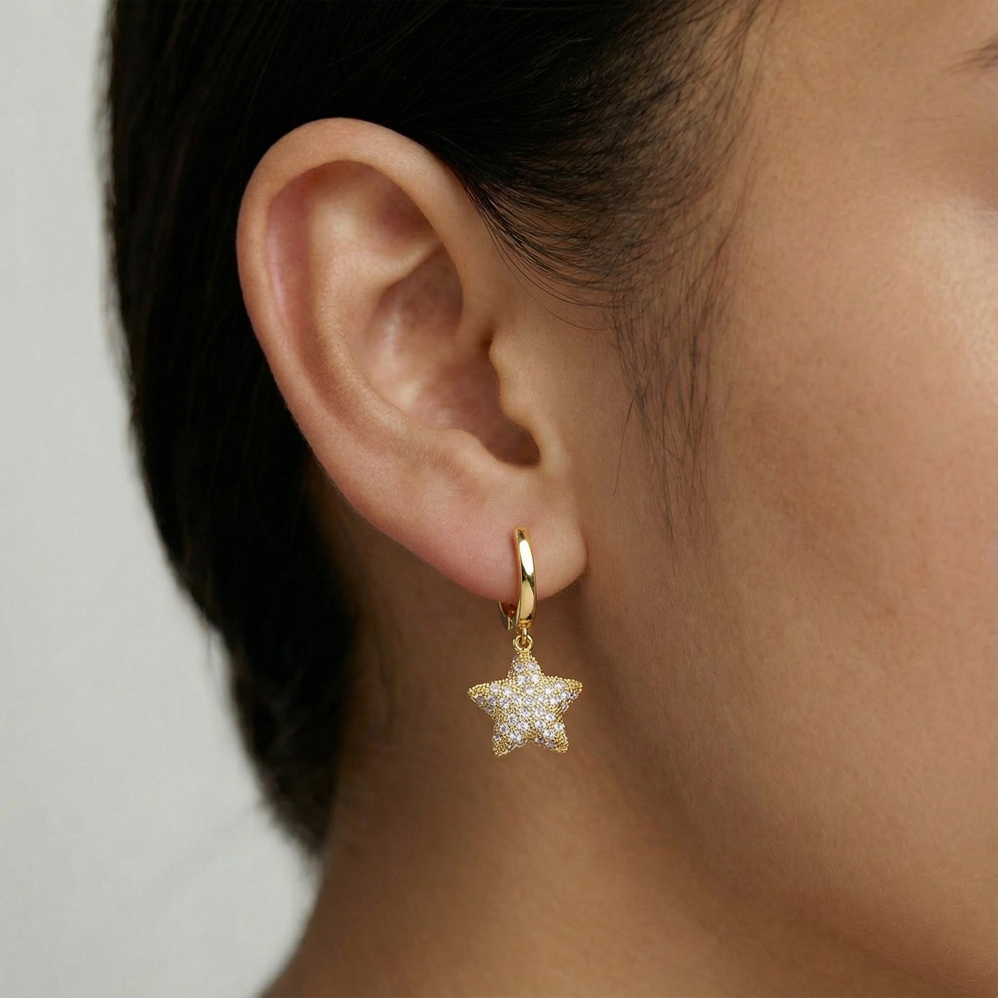 Pavé Zircon Star Huggie Drop Earrings