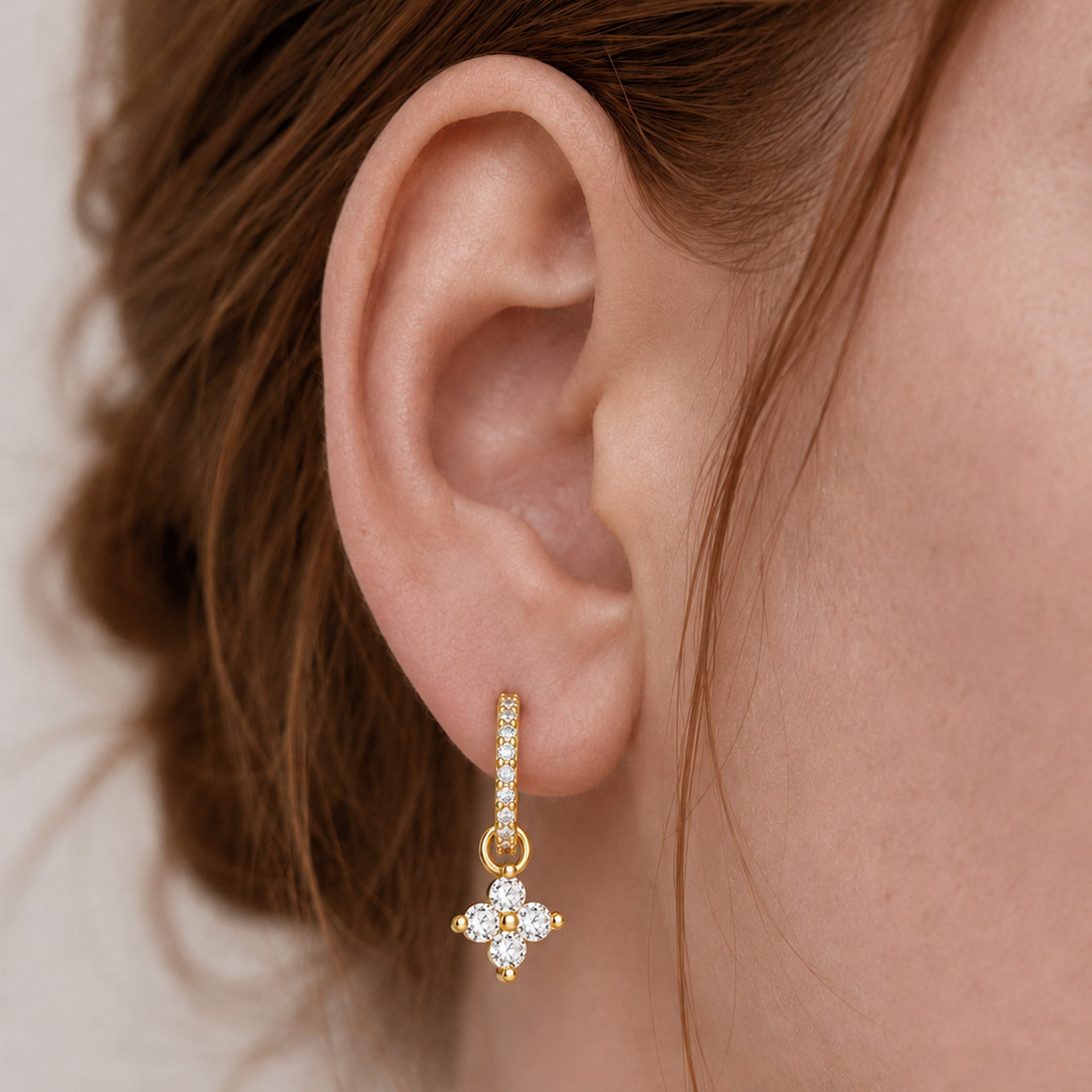 Crystal Four-Point Drop Hoop Earrings