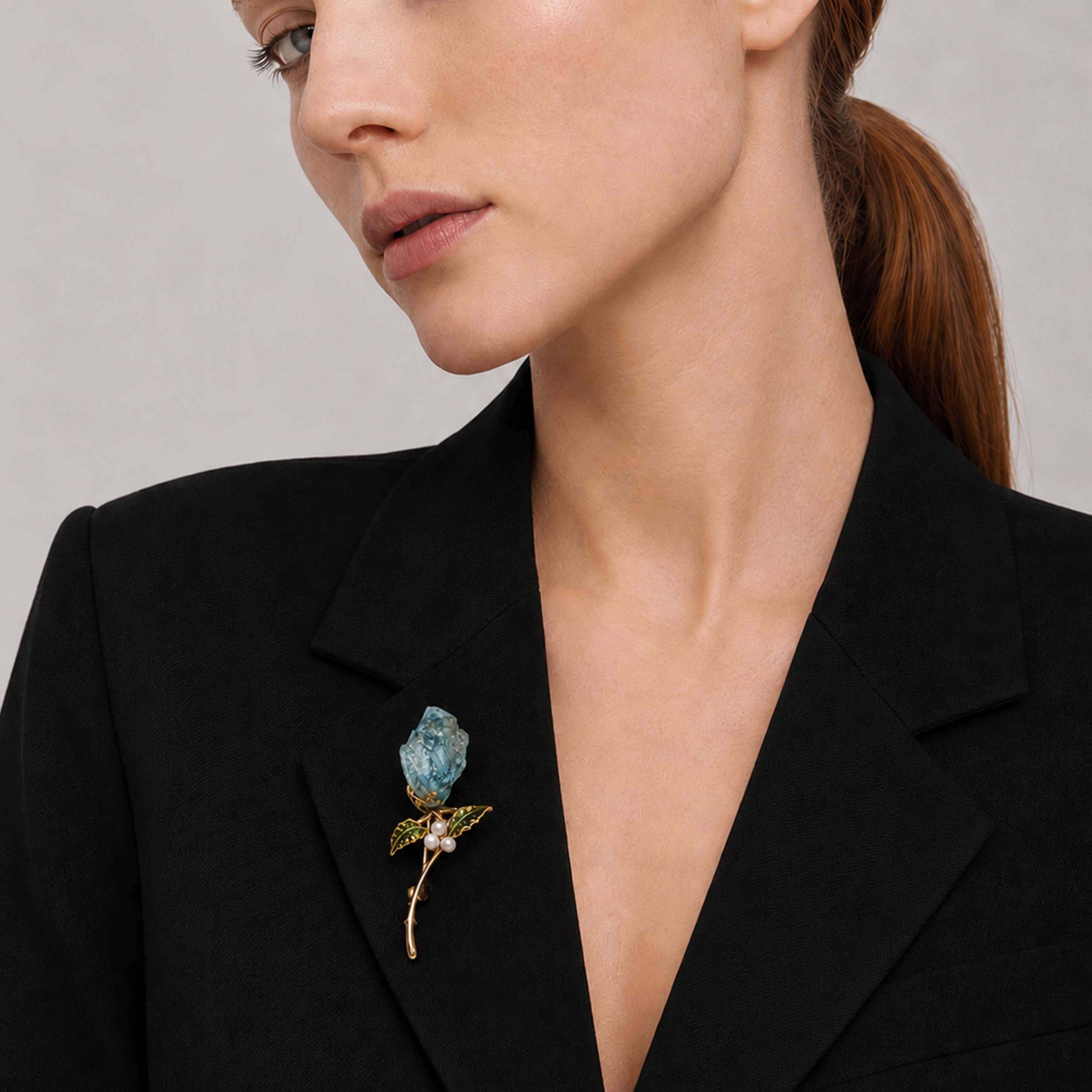 Blue Crystal Pearl Floral Brooch