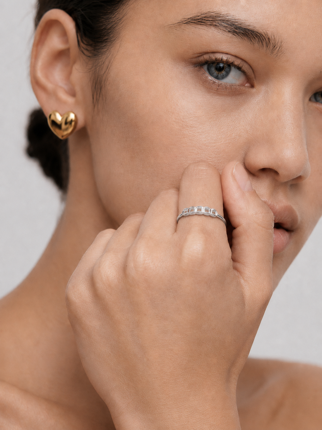 Square Zircon Chain-Link S925 Adjustable Ring