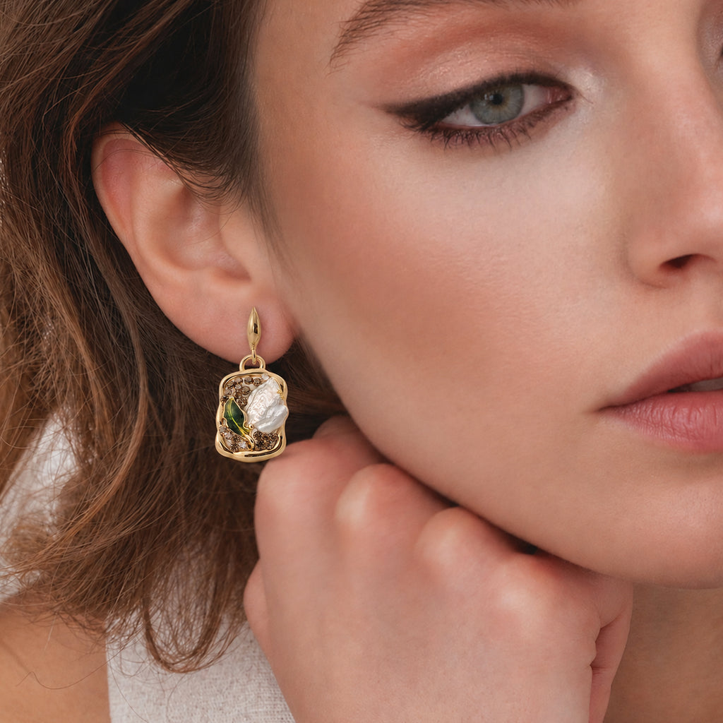 Freshwater Pearl Crystal Drop Earrings