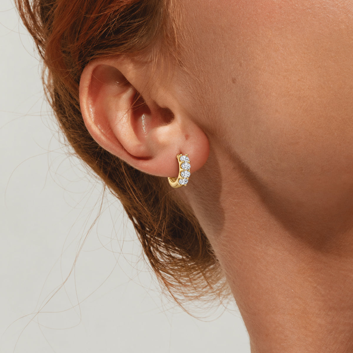 Oval CZ Sterling Silver Huggie Hoops