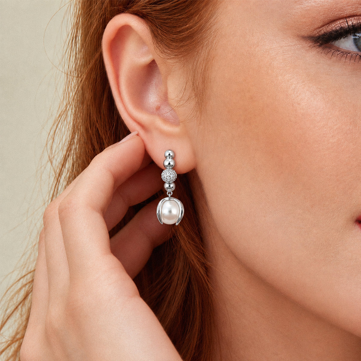 Silver-Tone Beaded Pearl Drop Earrings