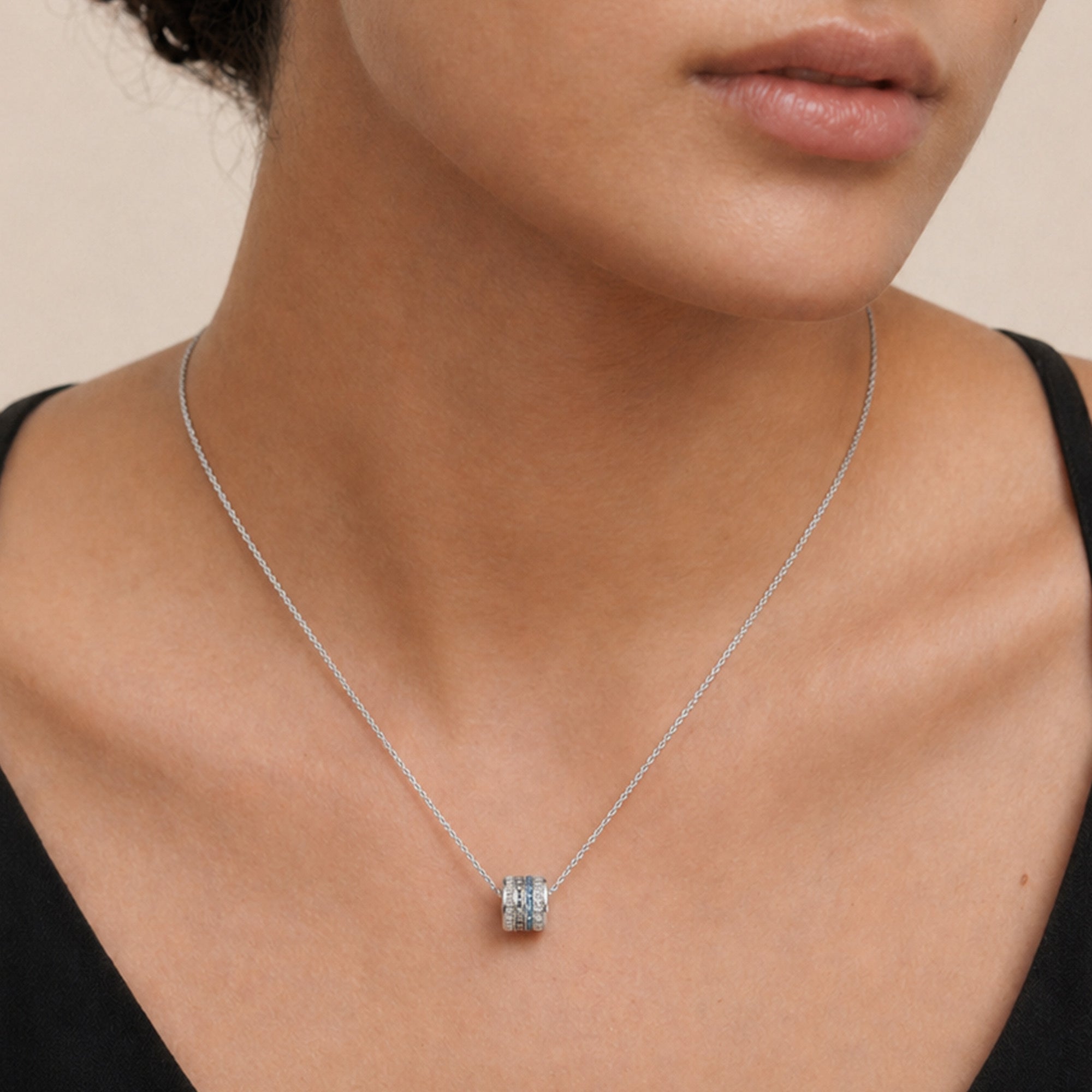 Silver-Tone Blue Crystal Barrel Pendant Necklace
