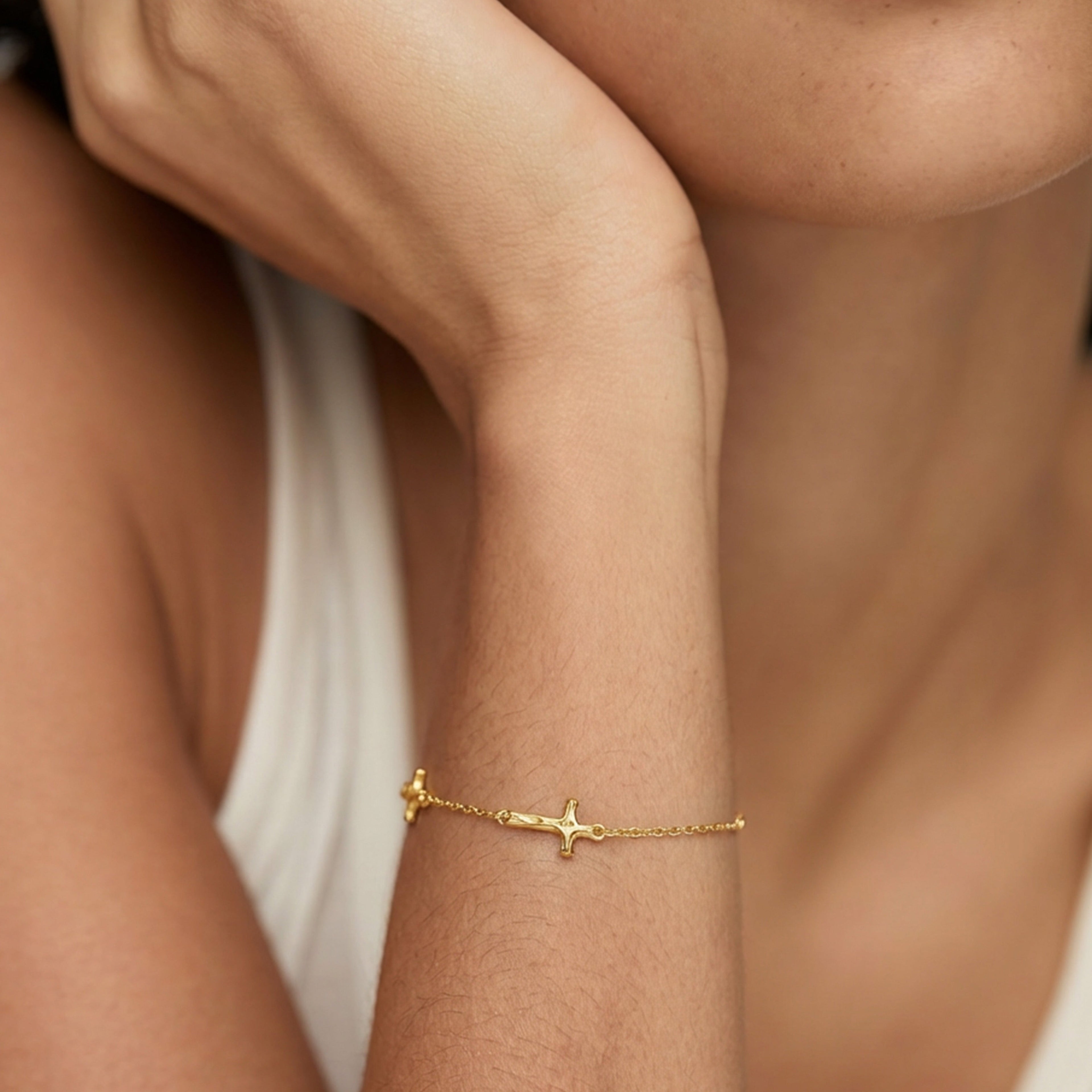 Double Cross S999 Silver Chain Bracelet