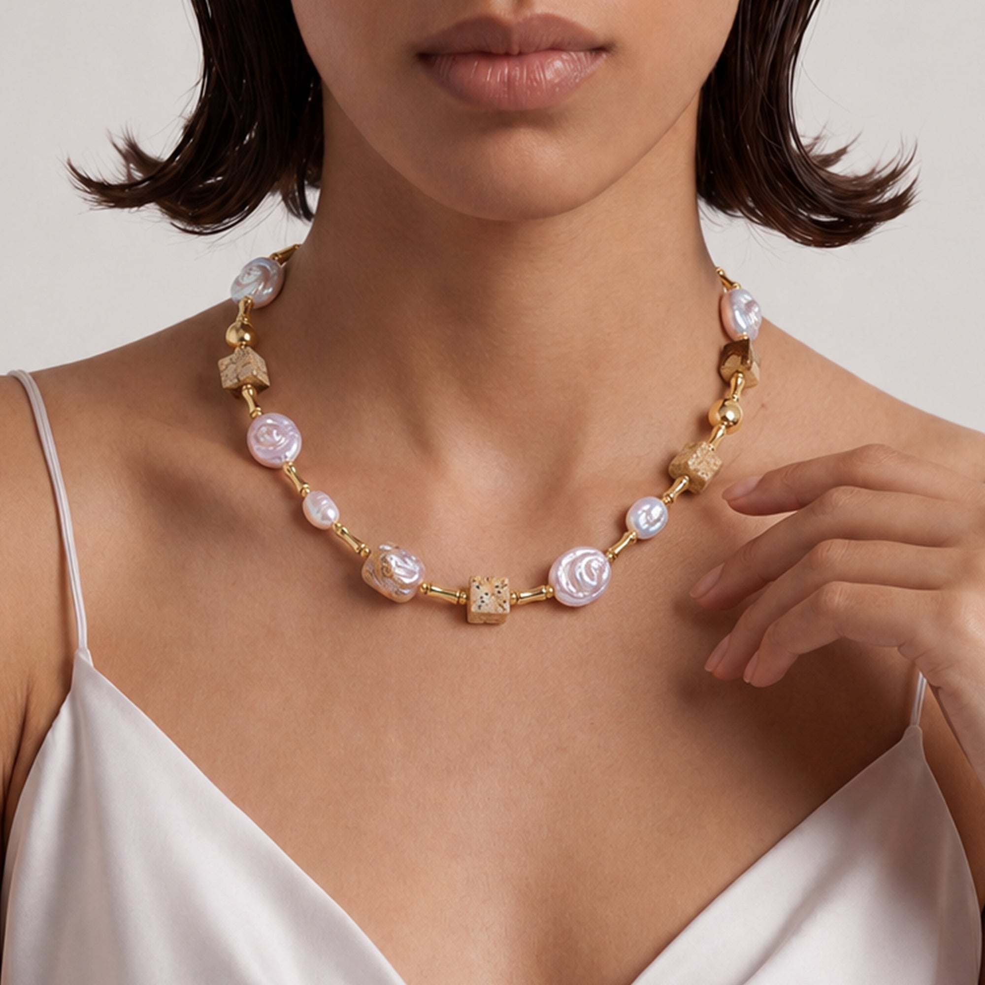 Baroque Pearl Picture Jasper Necklace