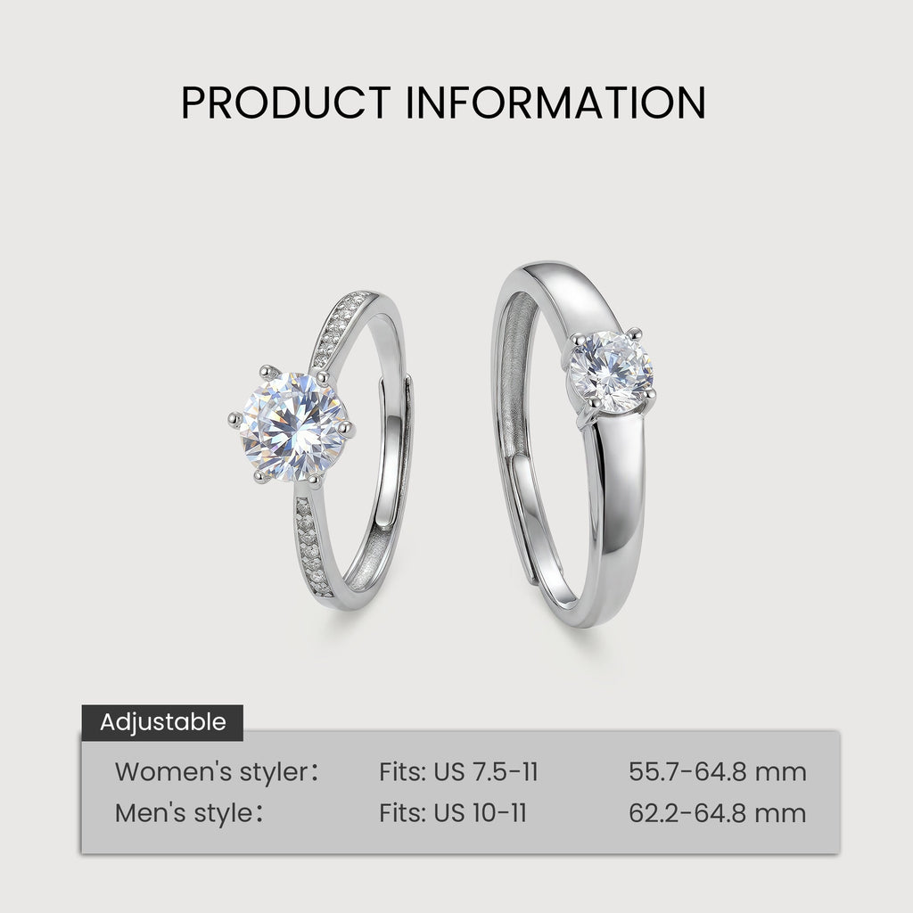 Round Zircon S925 Adjustable Couple Rings