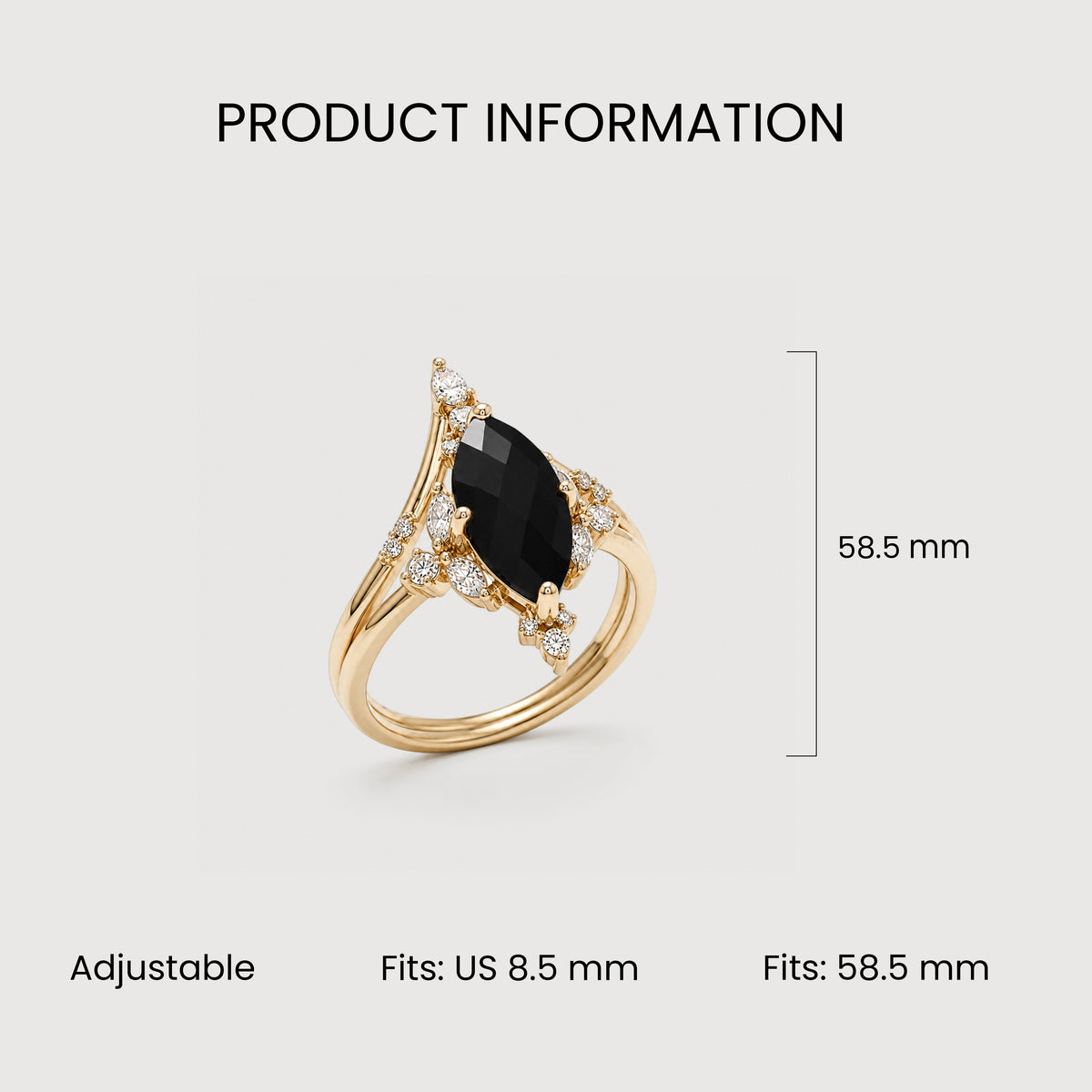 Real Gold-Plated S925 Sterling Silver Black Onyx Ring