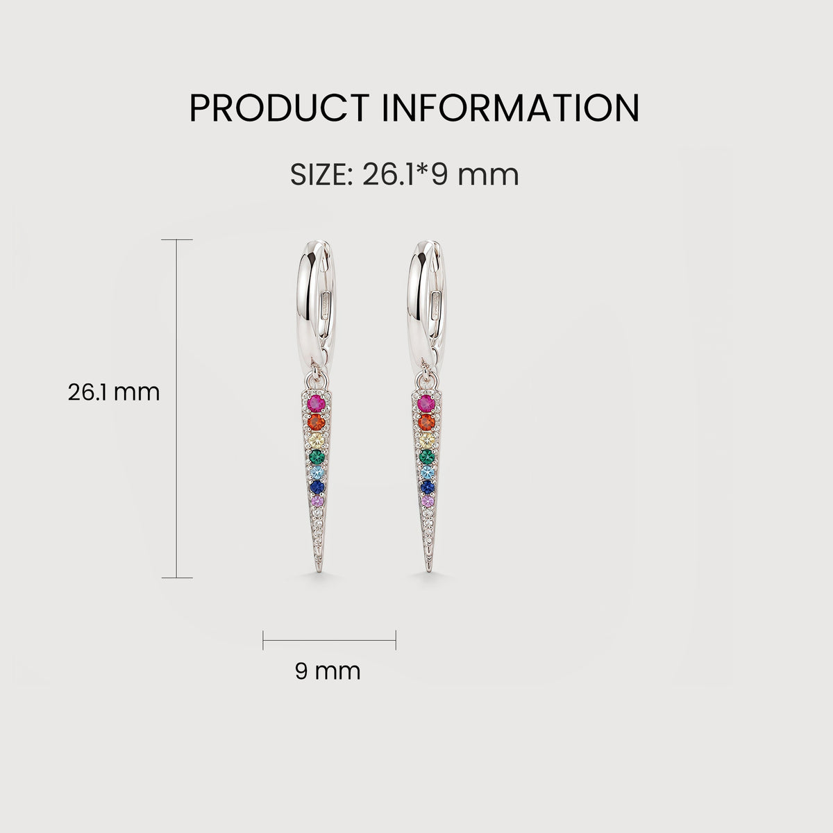 S925 Silver Rainbow Zircon Spike Hoop Earrings