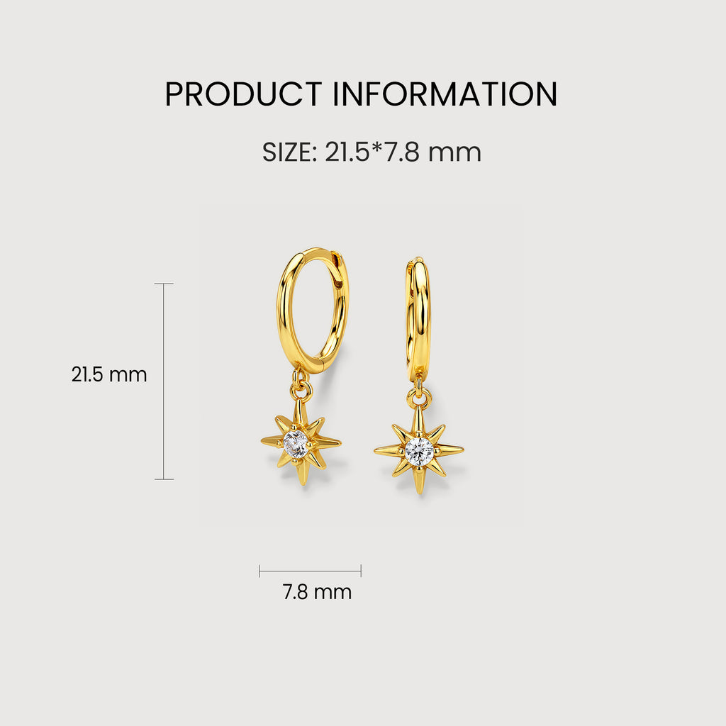 CZ Starburst Drop Huggie Hoop Earrings