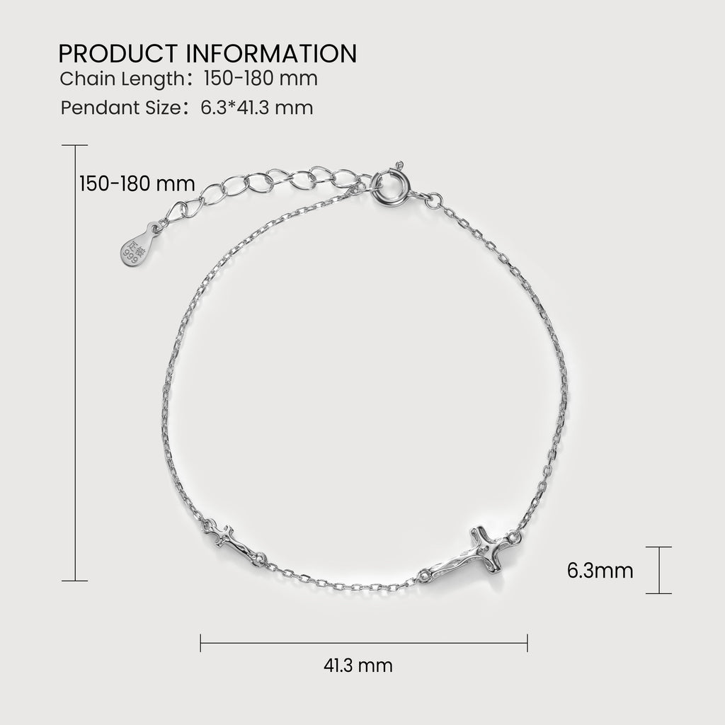 Double Cross S999 Silver Chain Bracelet