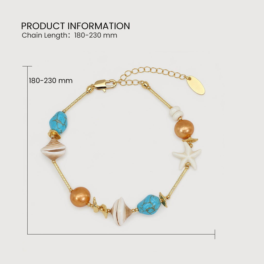 18K Gold-Plated Turquoise & Shell Bracelet