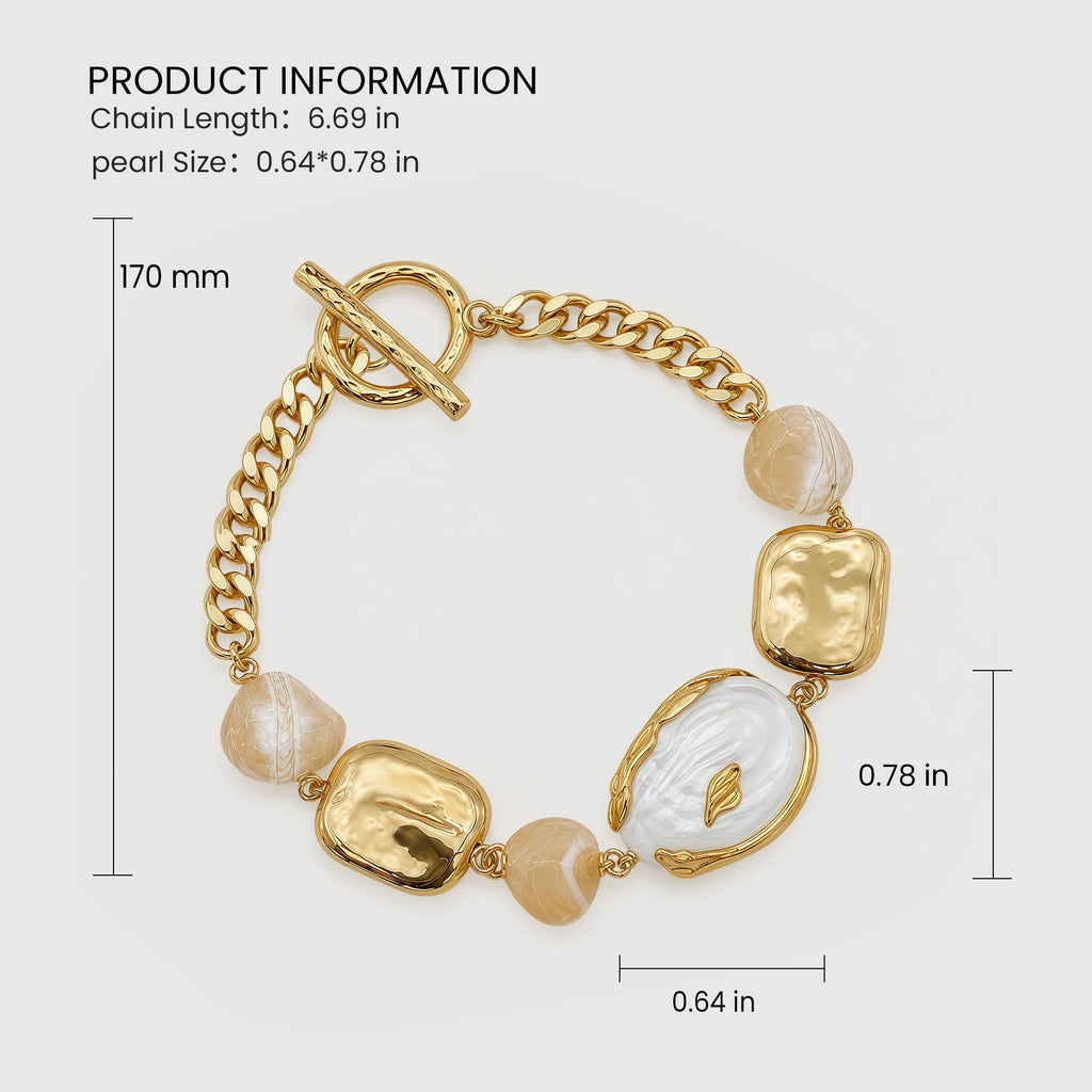 18K Gold-Plated Pearl and Mother-of-Pearl Bracelet