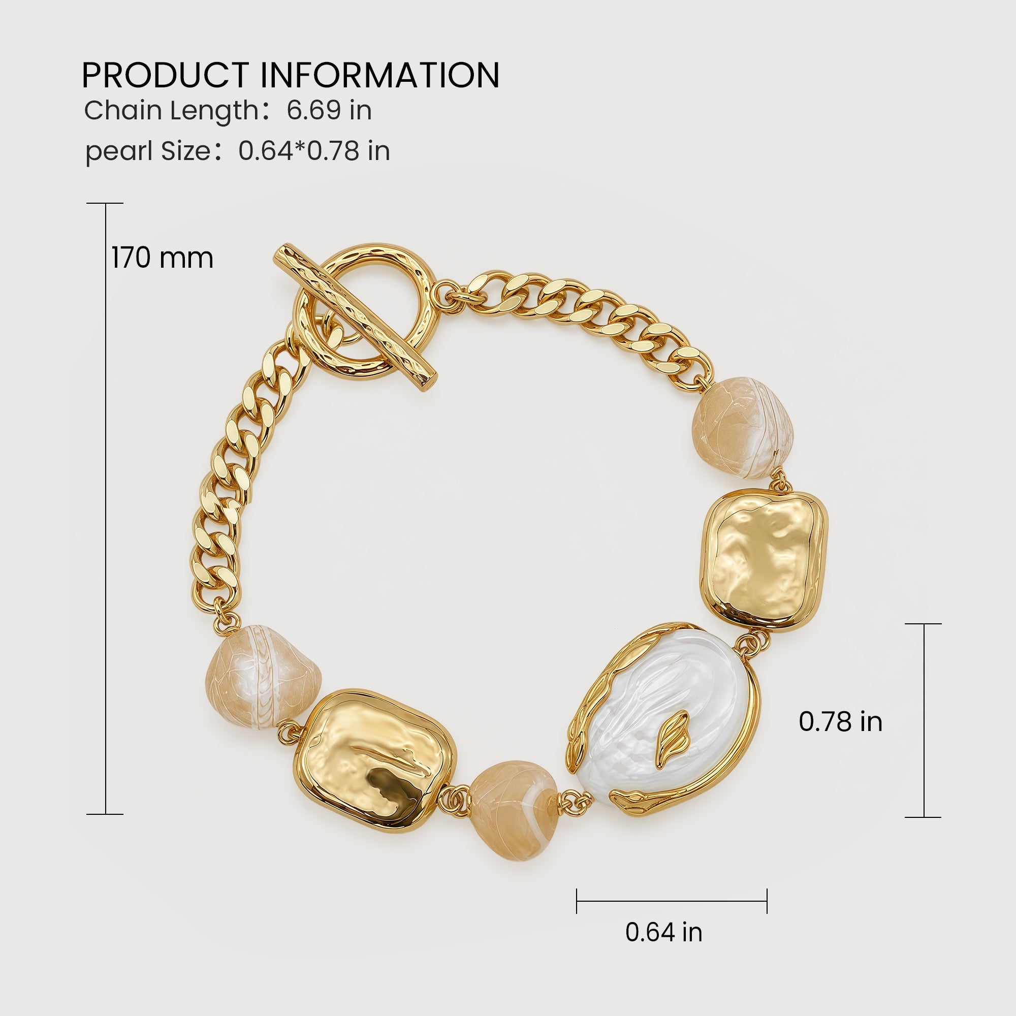 18K Gold-Plated Pearl and Mother-of-Pearl Bracelet