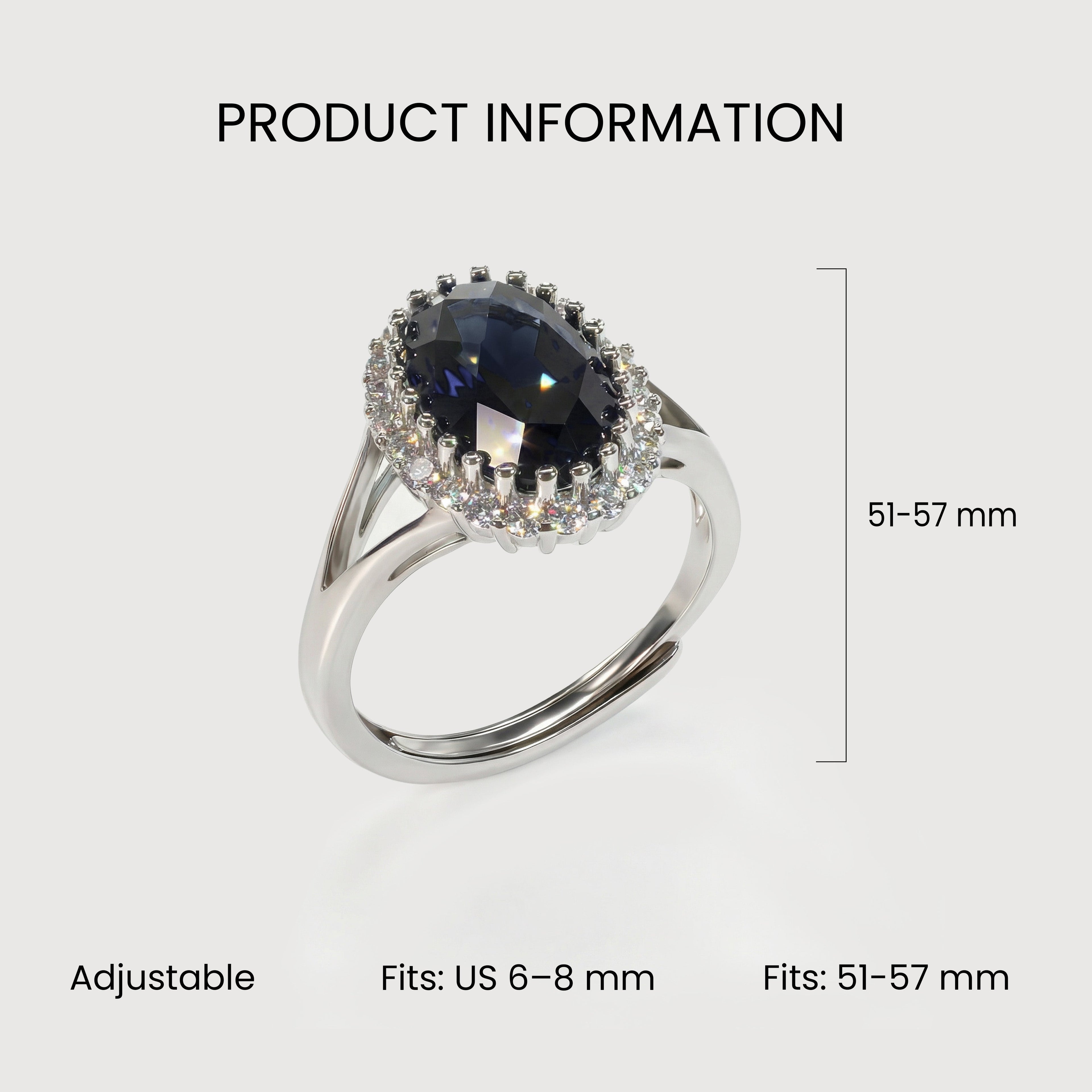 S925 Dark Blue Oval Zircon Halo Ring