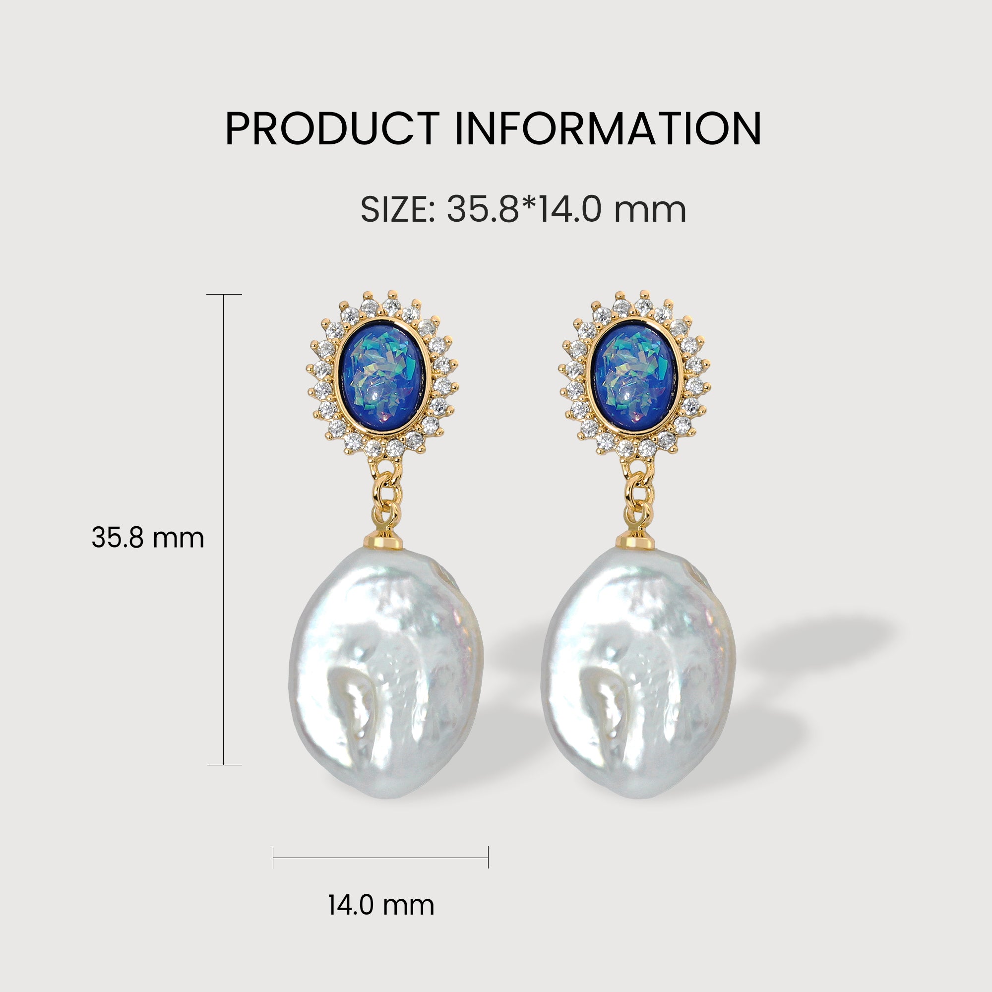 Blue Oval Zircon & Freshwater Pearl Drop Earrings