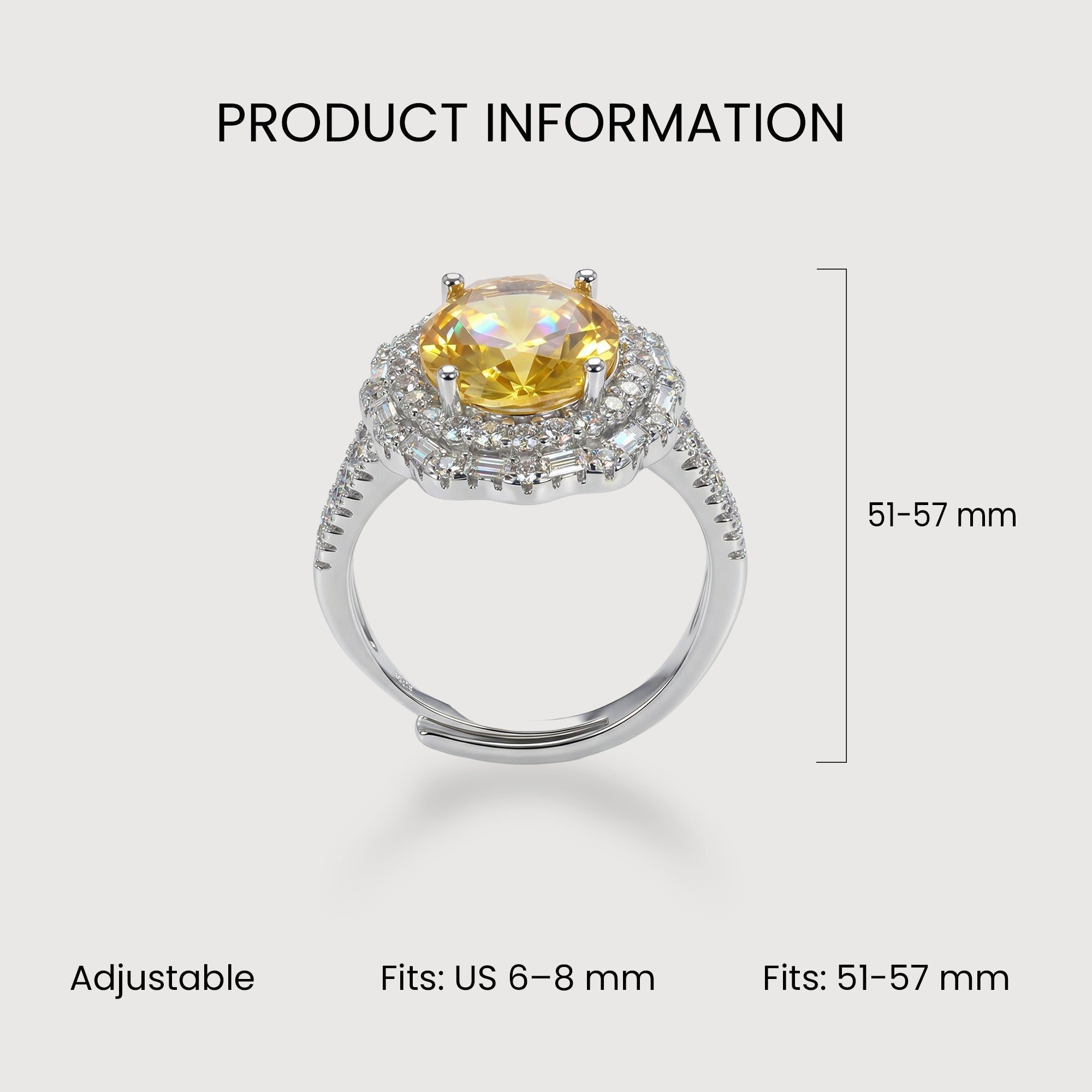 Silver-Tone Yellow Zircon Halo Copper Ring
