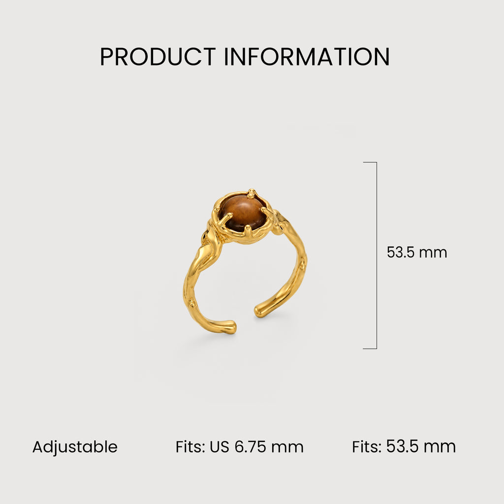 Natural Tiger's Eye Adjustable 18K Gold-Plated Copper Ring