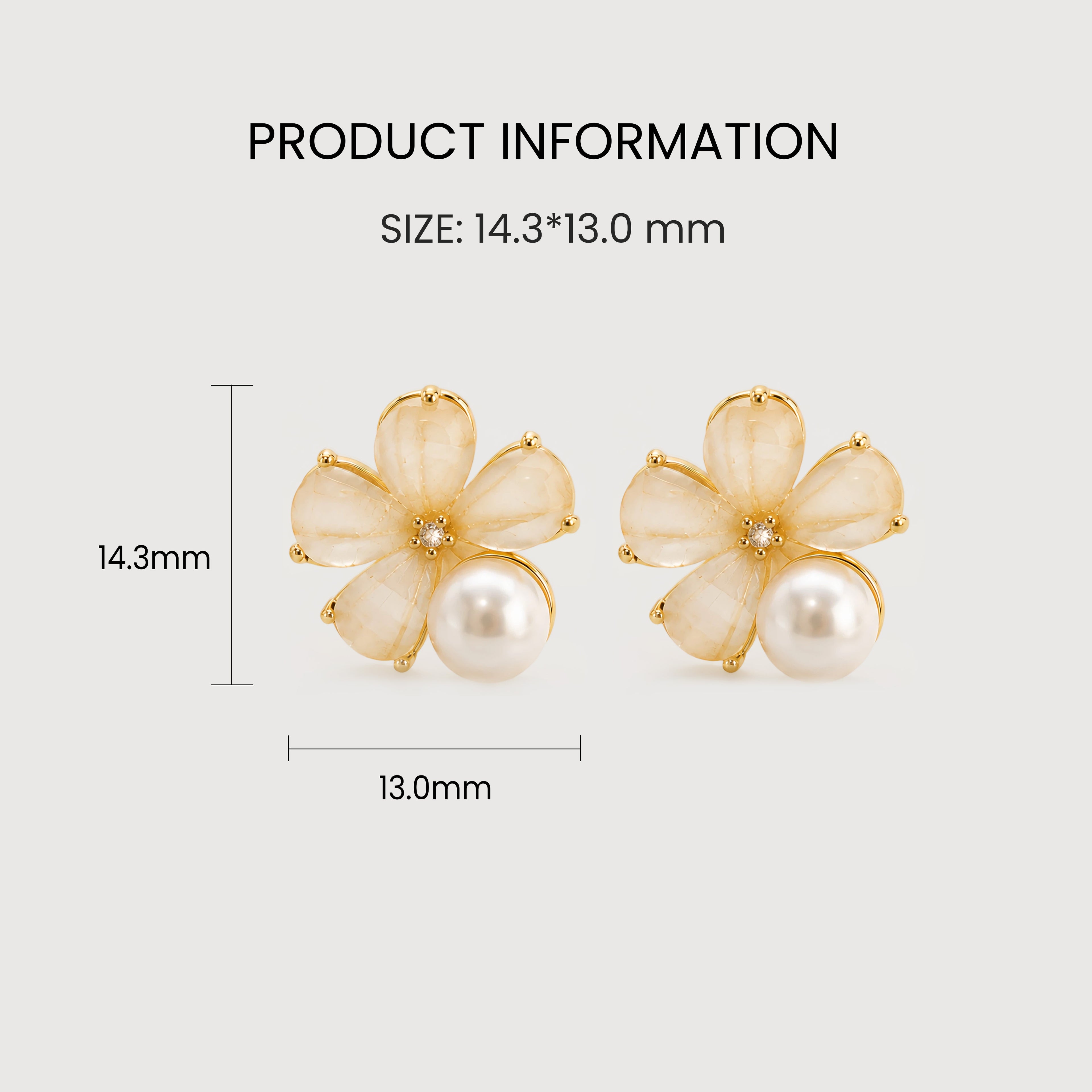 Gold-Plated Pearl Flower Stud Earrings