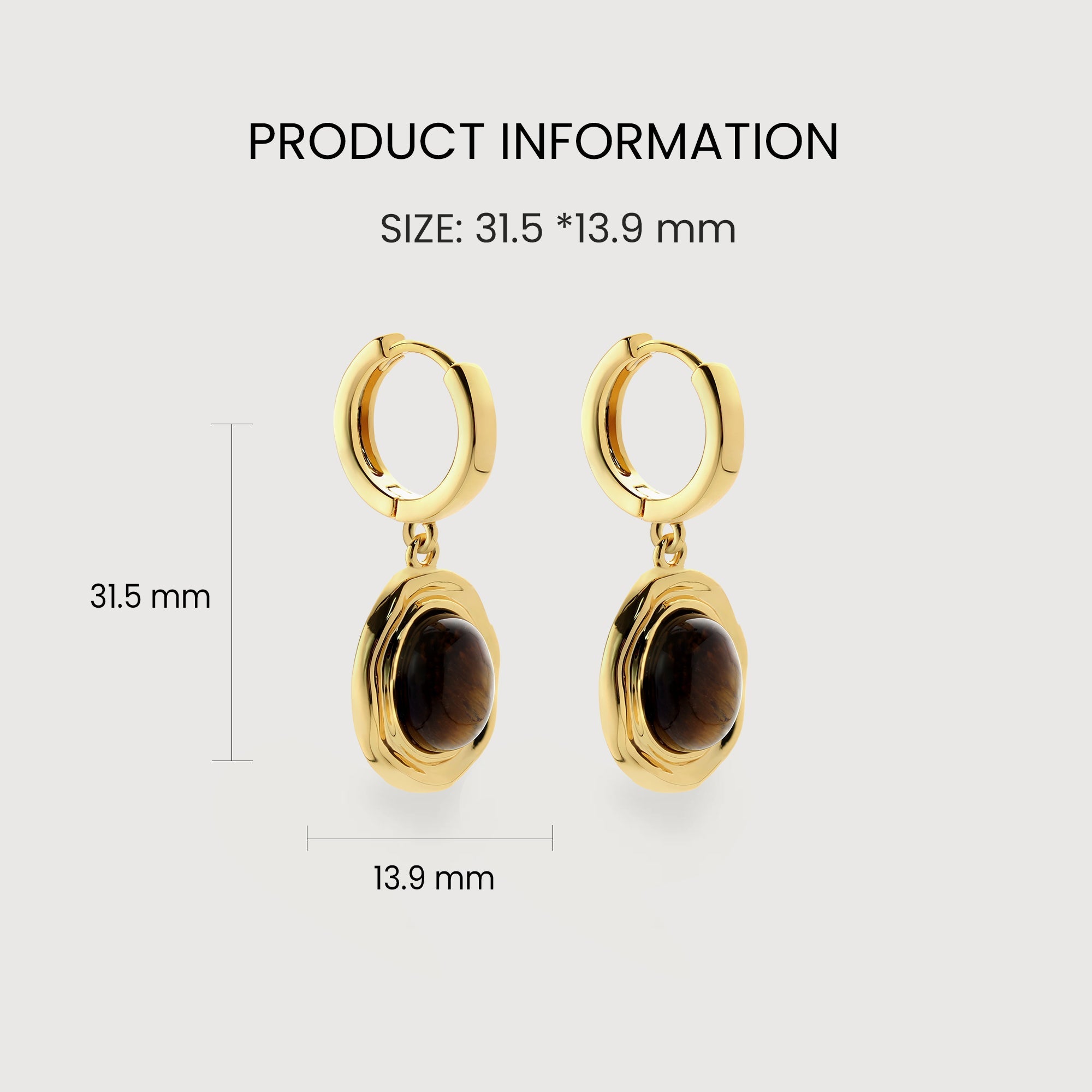 18K Gold-Plated Tiger's Eye Drop Hoop Earrings