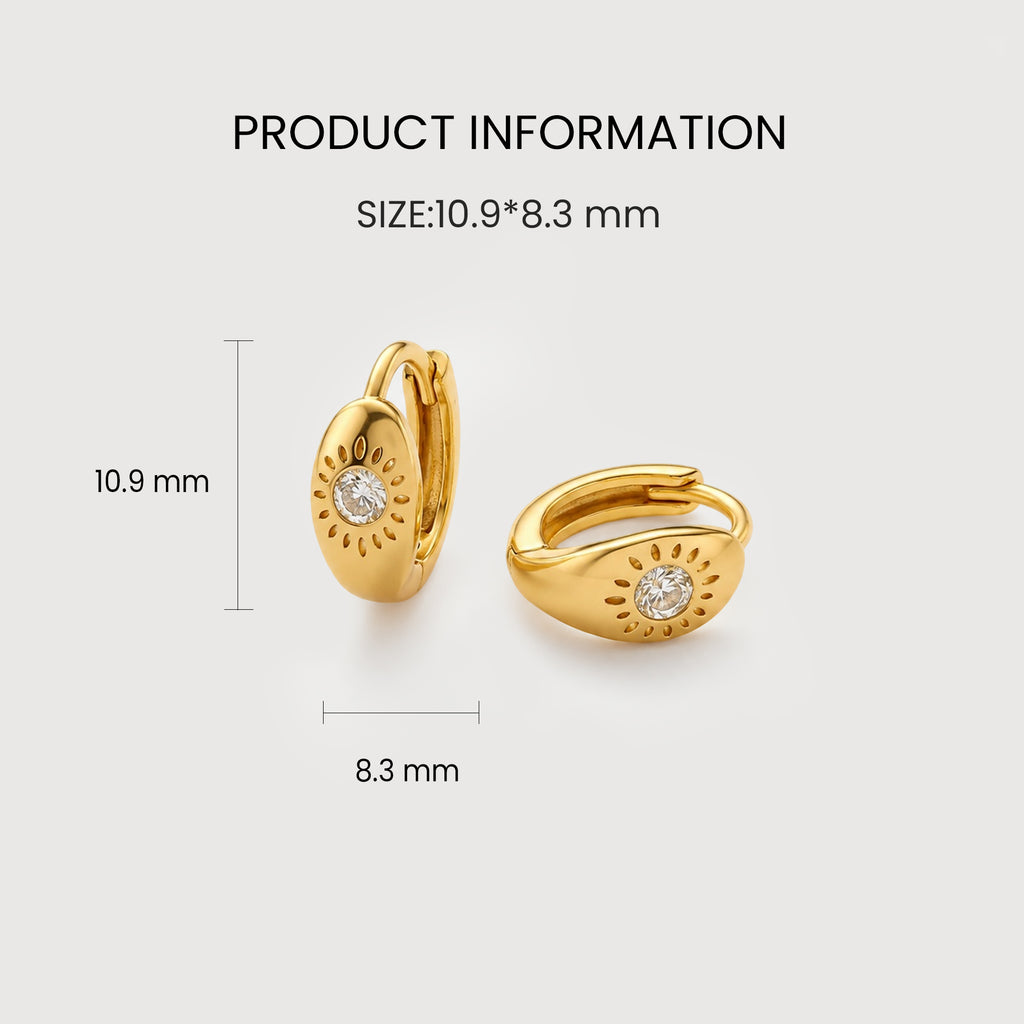 18K Gold-Plated S925 Sunburst Zircon Hoop Earrings