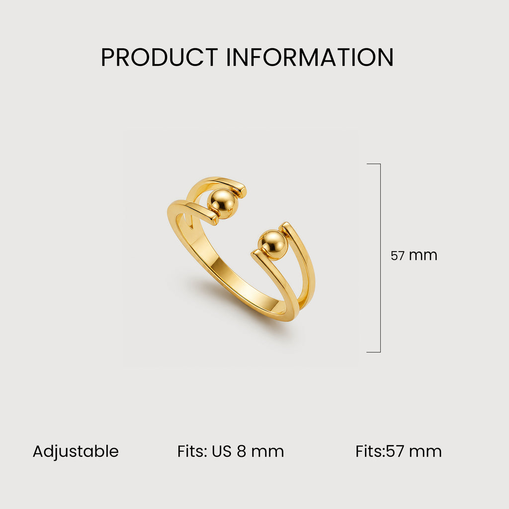 Real Gold-Plated S925 Double Ball Open Ring