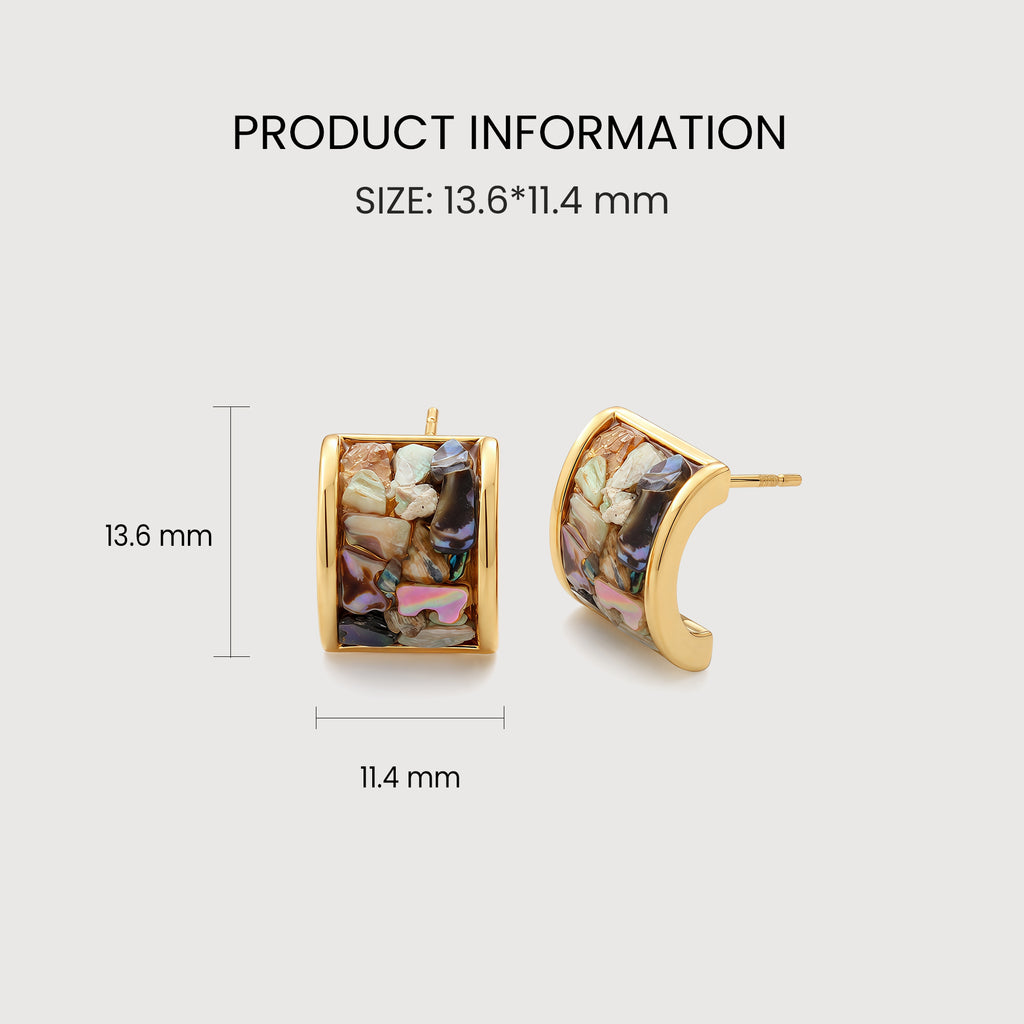Gold-Plated Shell Mosaic Half-Hoop Earrings