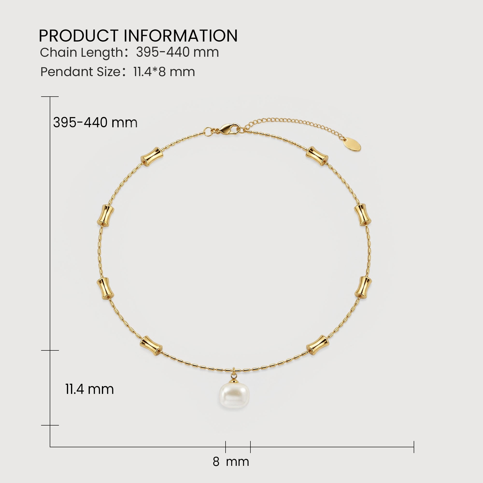 Gold-Plated Square Pearl-Style Necklace