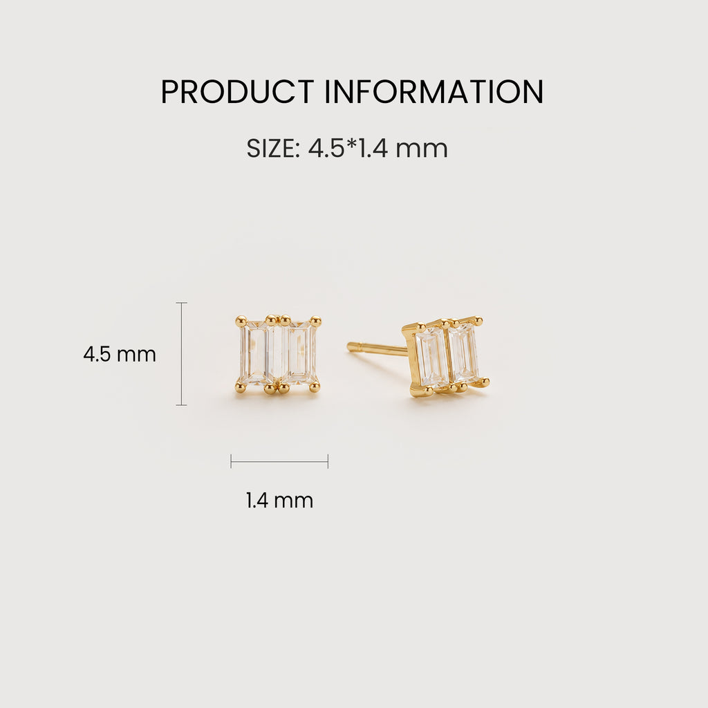 Gold-Plated S925 Triple Baguette 5A Zircon Stud Earrings