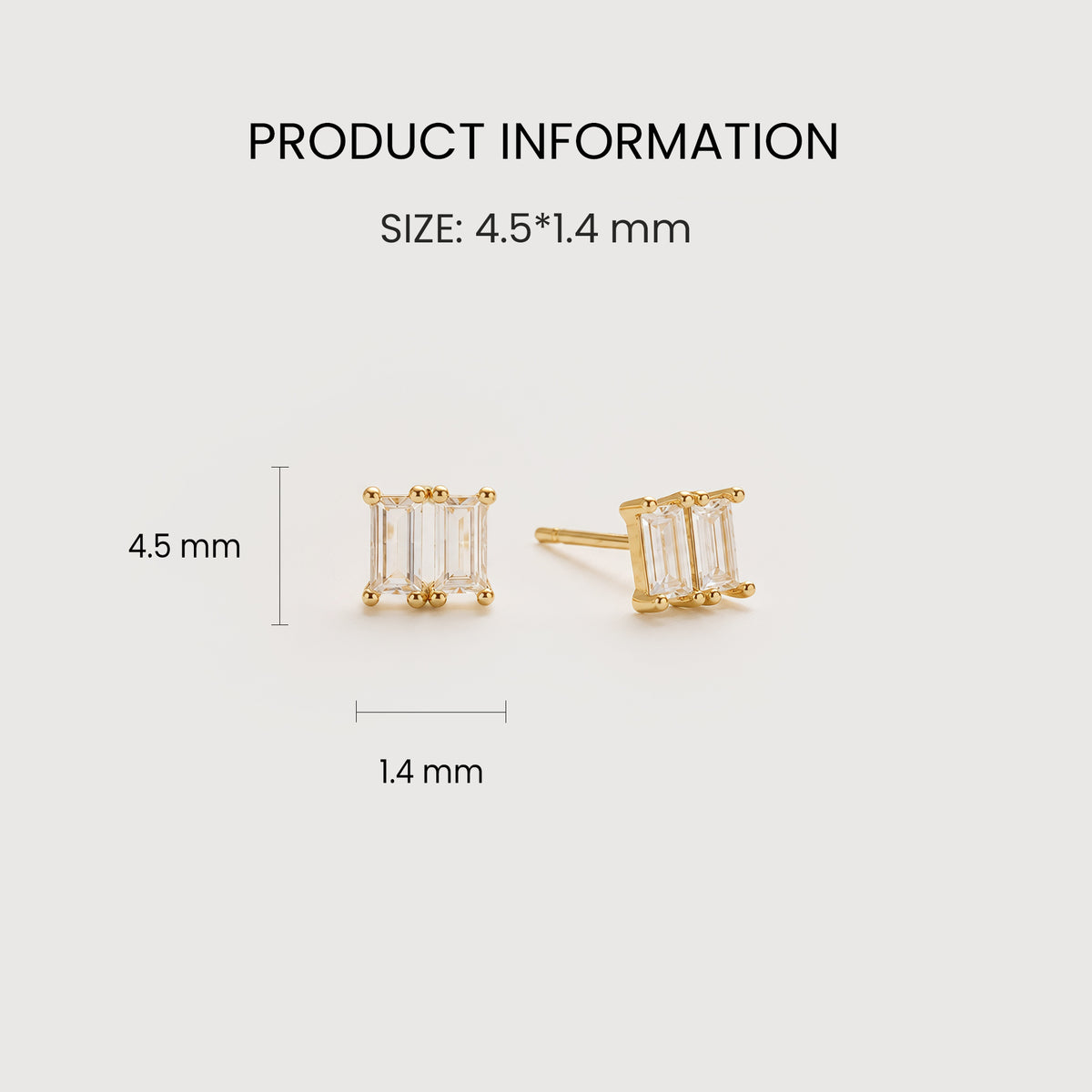 Gold-Plated S925 Triple Baguette 5A Zircon Stud Earrings