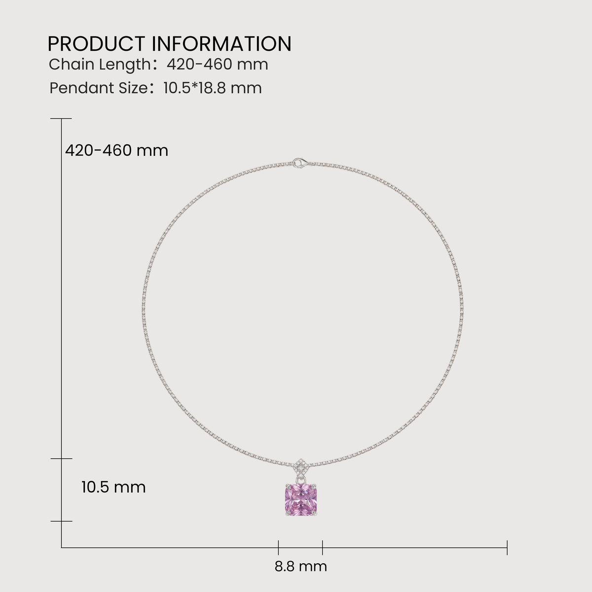 Pink Square-Cut Pendant Necklace