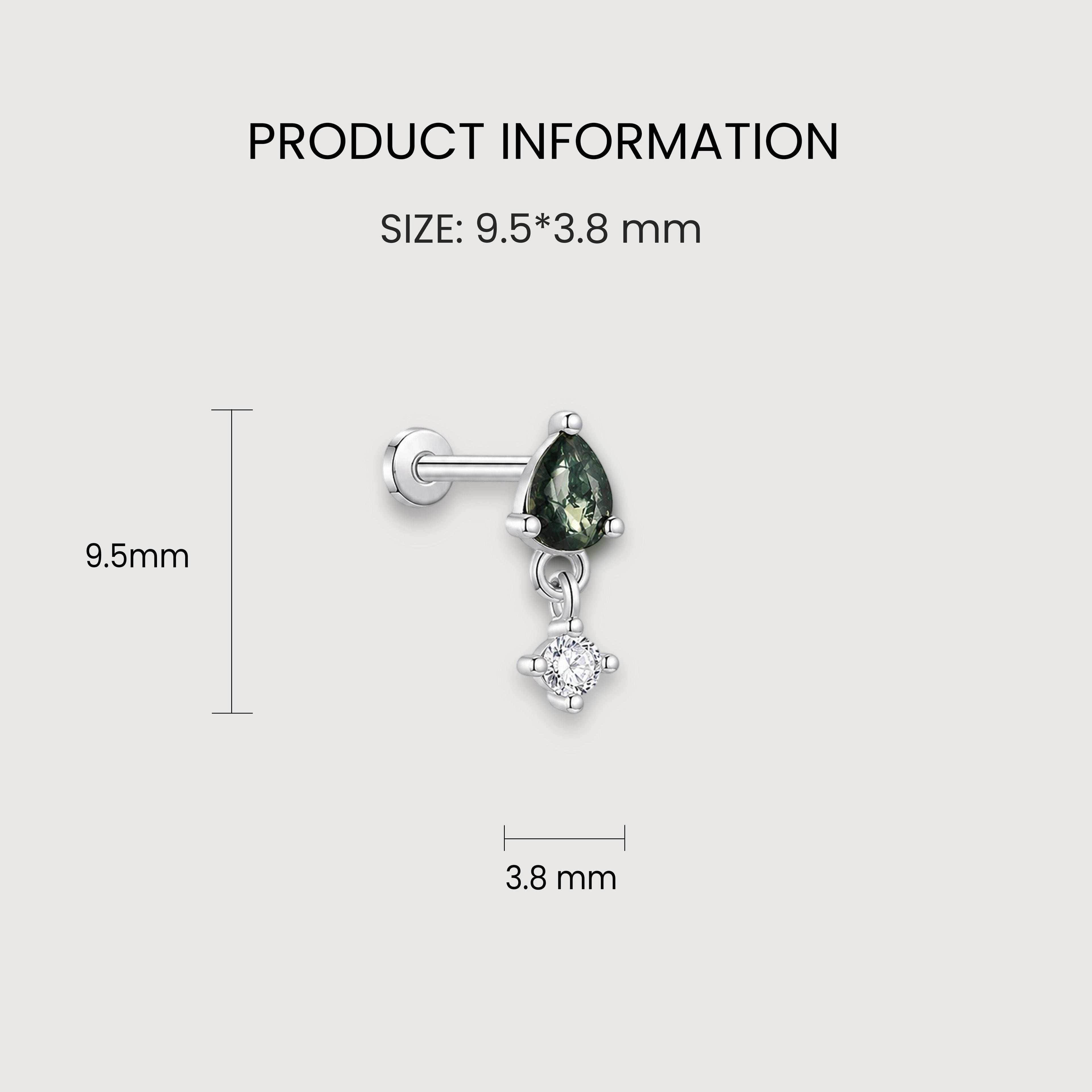Moss Agate Zircon Flat-Back Drop Earrings