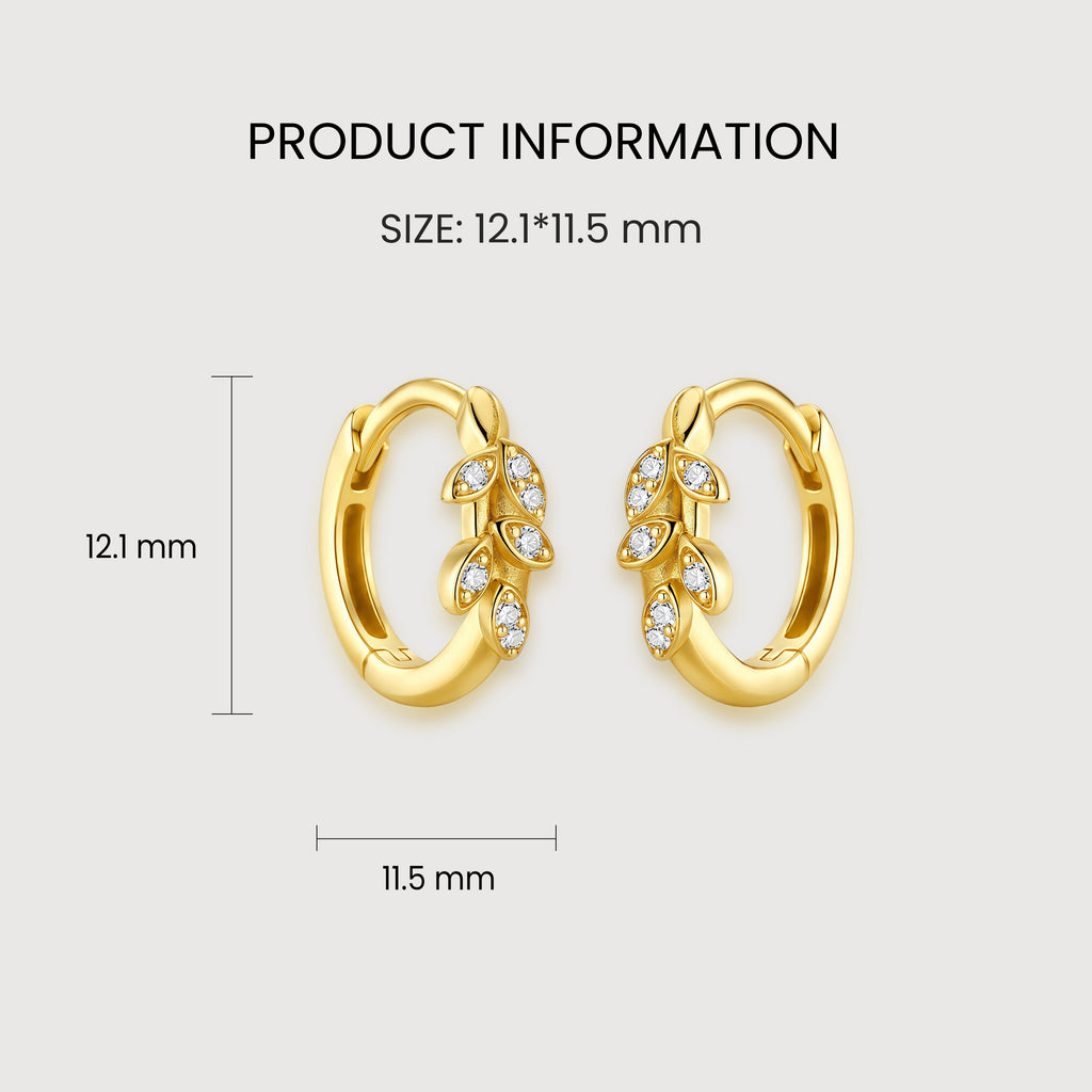 S925 Silver Zircon Leaf Huggie Hoop Earrings