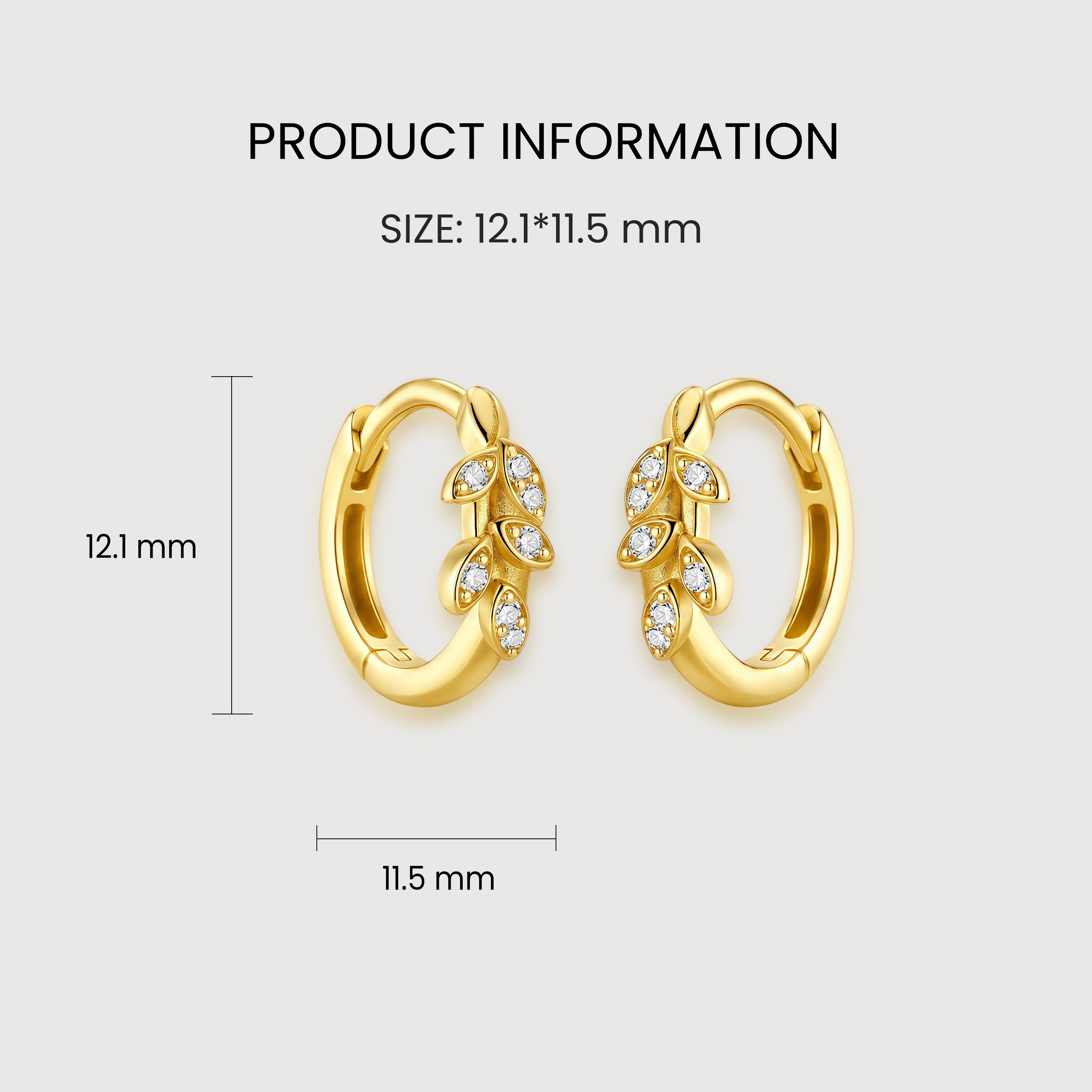 S925 Silver Zircon Leaf Huggie Hoop Earrings